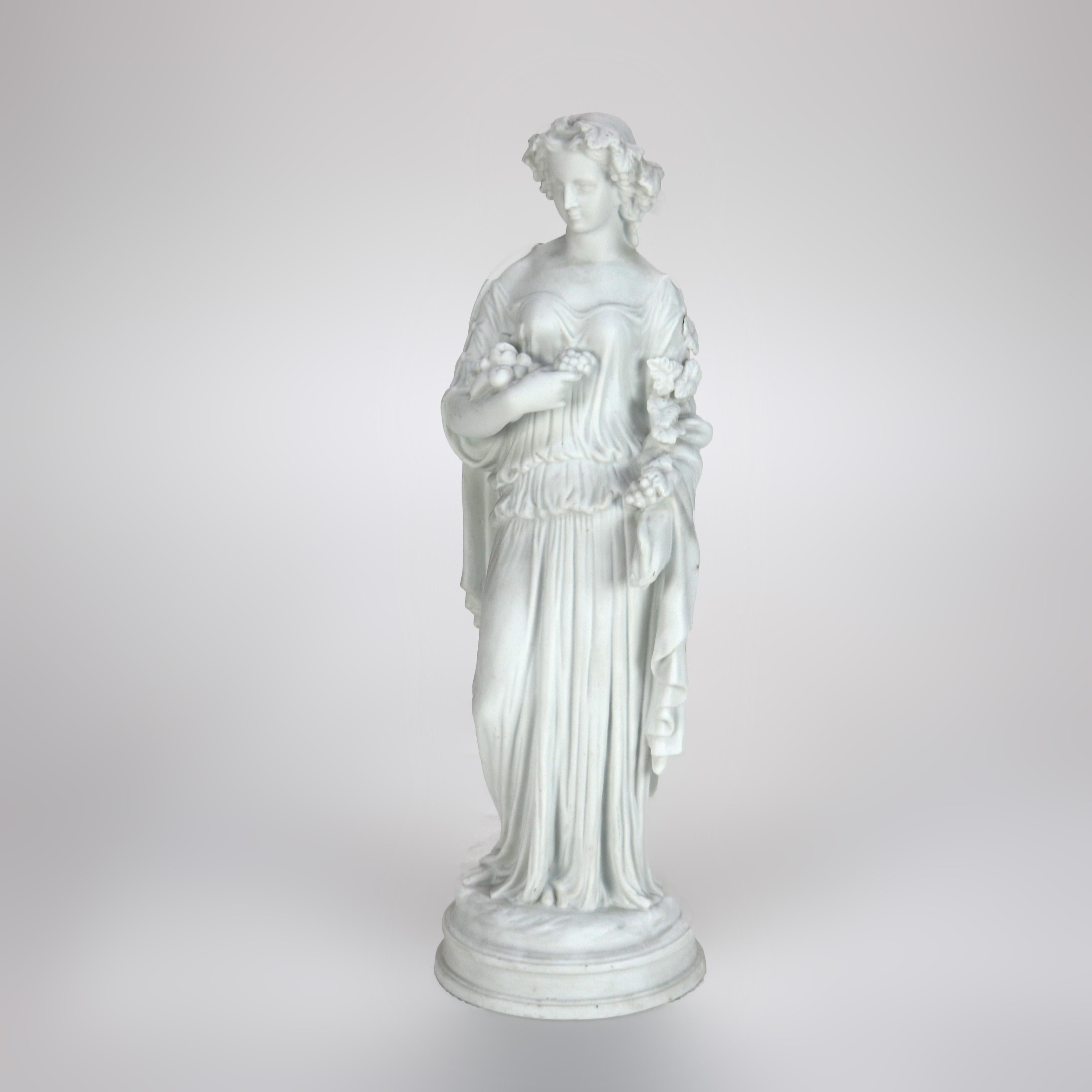 Antico modello in porcellana di bisquit classico di Parian Ware raffigurante una donna che tiene della frutta C1880

Misure - 13 