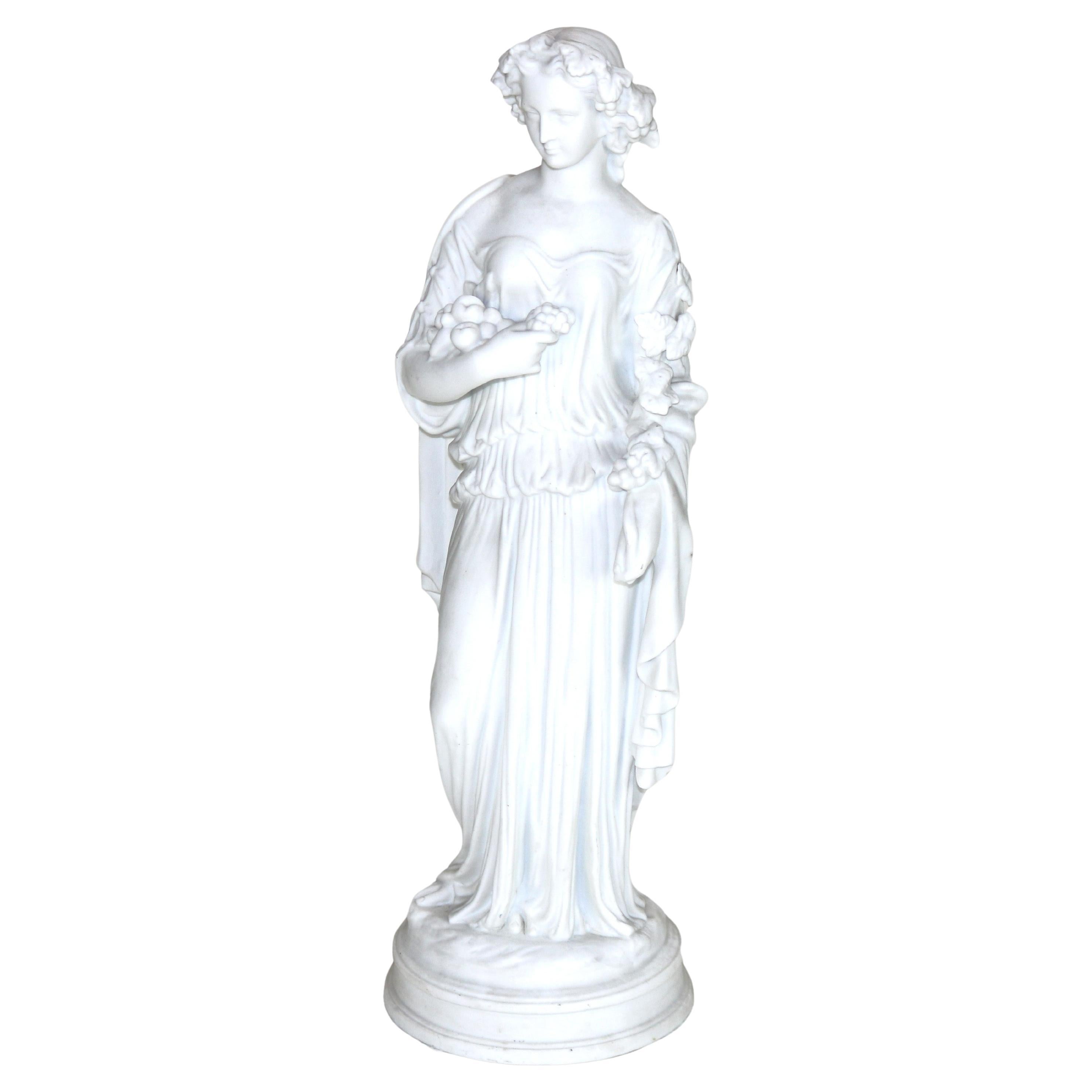 Antigua figura de porcelana de bisque de mujer clásica de Parian Ware C1880