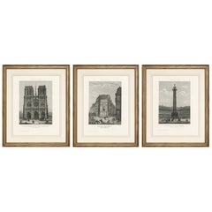 Antique Paris Landmarks Set of 3, Notre Dame Vendôme Molière, c.1855