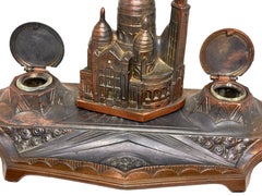 Antique Paris Le Sacre Coeur Souvenir Double Inkwell Stand Architecture Building