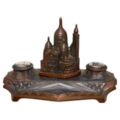 Antique Paris Le Sacre Coeur Souvenir Double Inkwell Stand Architecture Building