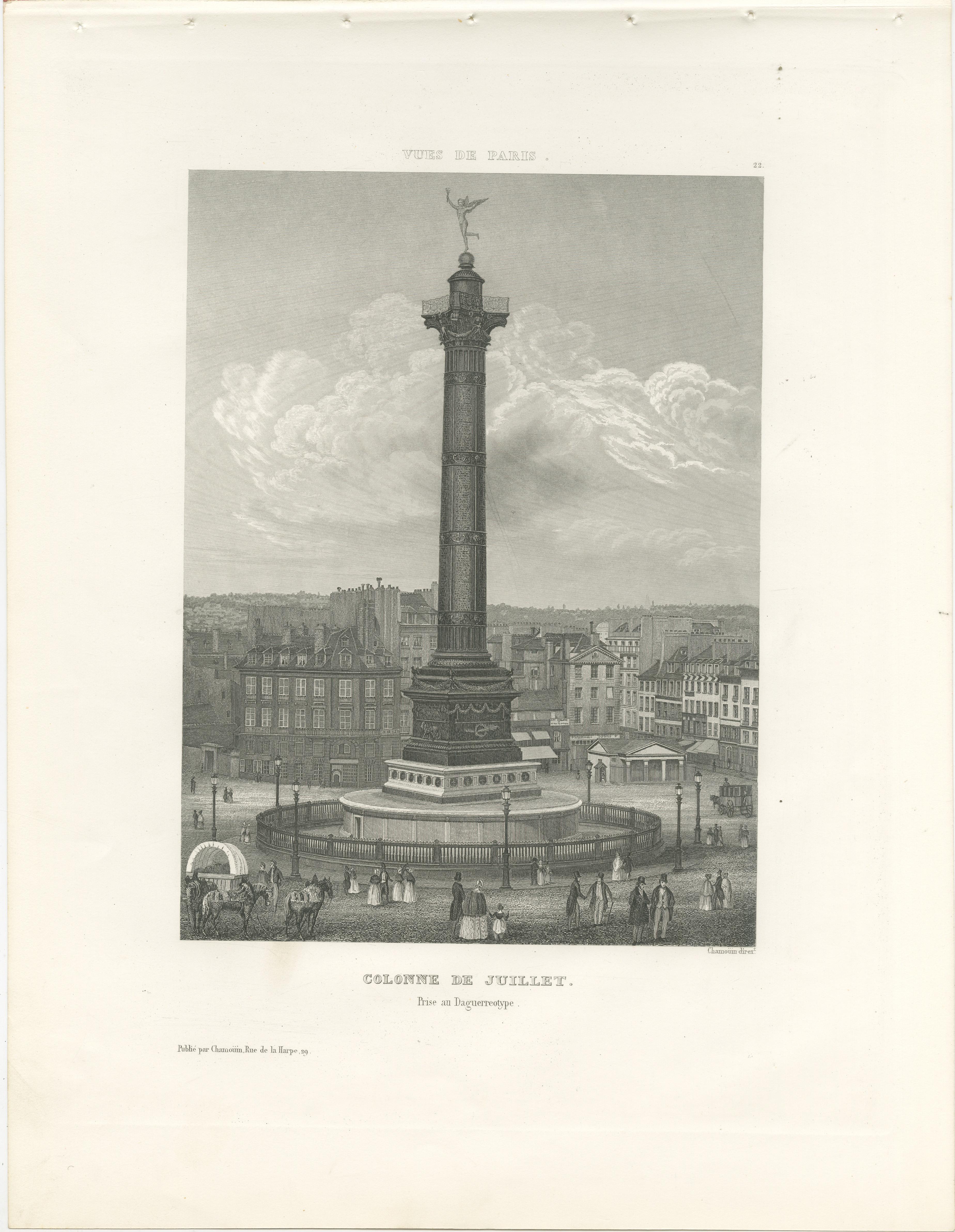Antique Paris Monuments Set of 4, Pantheon Invalides Bastille Sulpice, c.1855