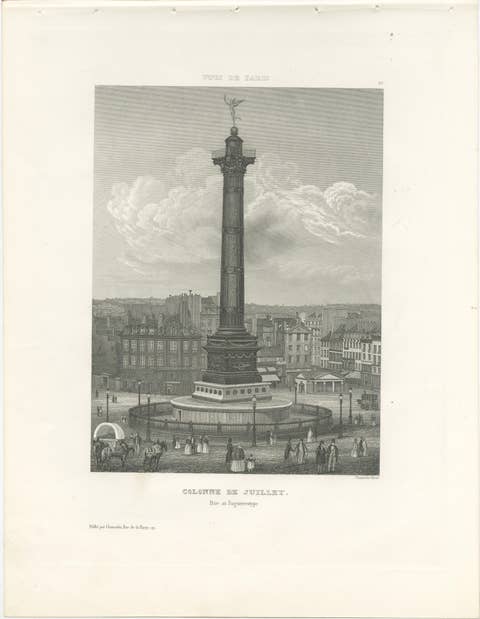 Antique Paris Monuments Set of 4, Pantheon Invalides Bastille Sulpice, c.1855