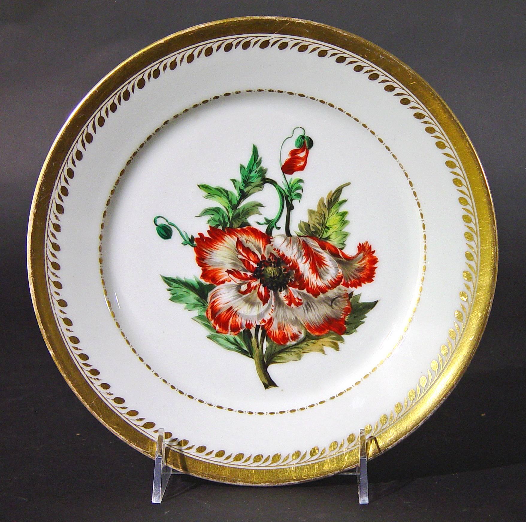 Regency Antique Paris Porcelain Botanical Set of Plates, Flamen-Fleury For Sale