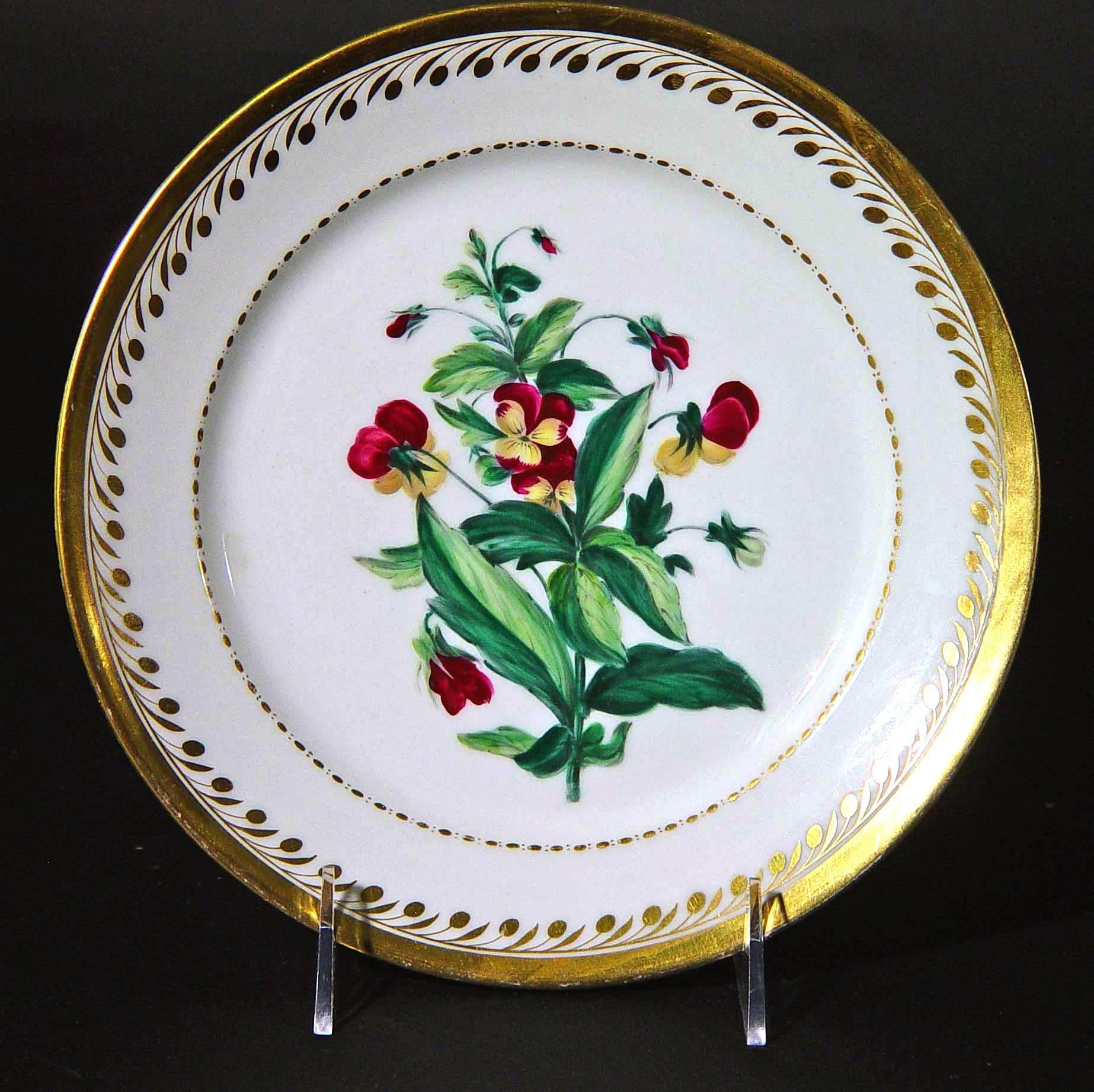 Antique Paris Porcelain Botanical Set of Plates, Flamen-Fleury In Good Condition For Sale In Downingtown, PA