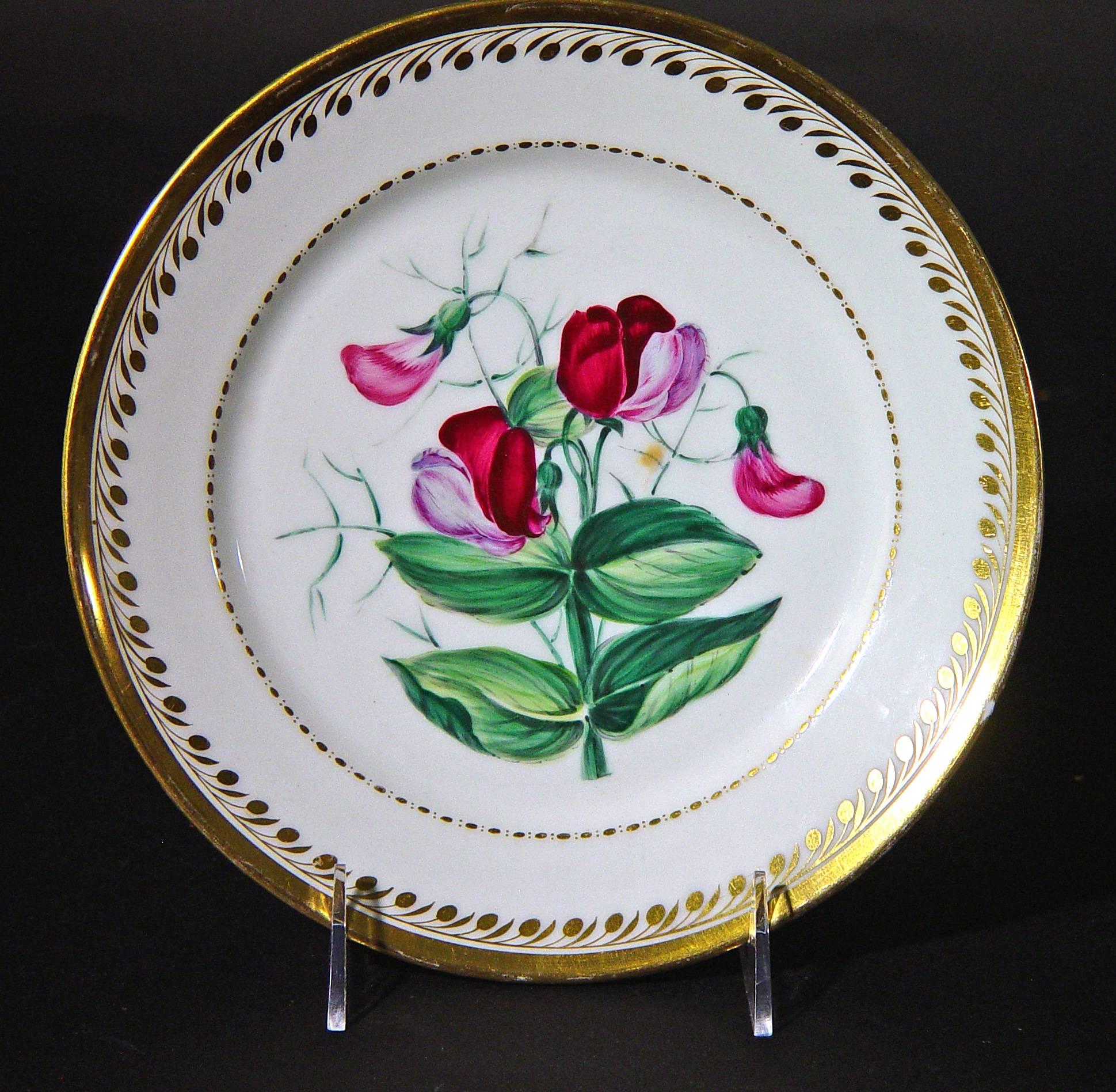 Mid-19th Century Antique Paris Porcelain Botanical Set of Plates, Flamen-Fleury For Sale