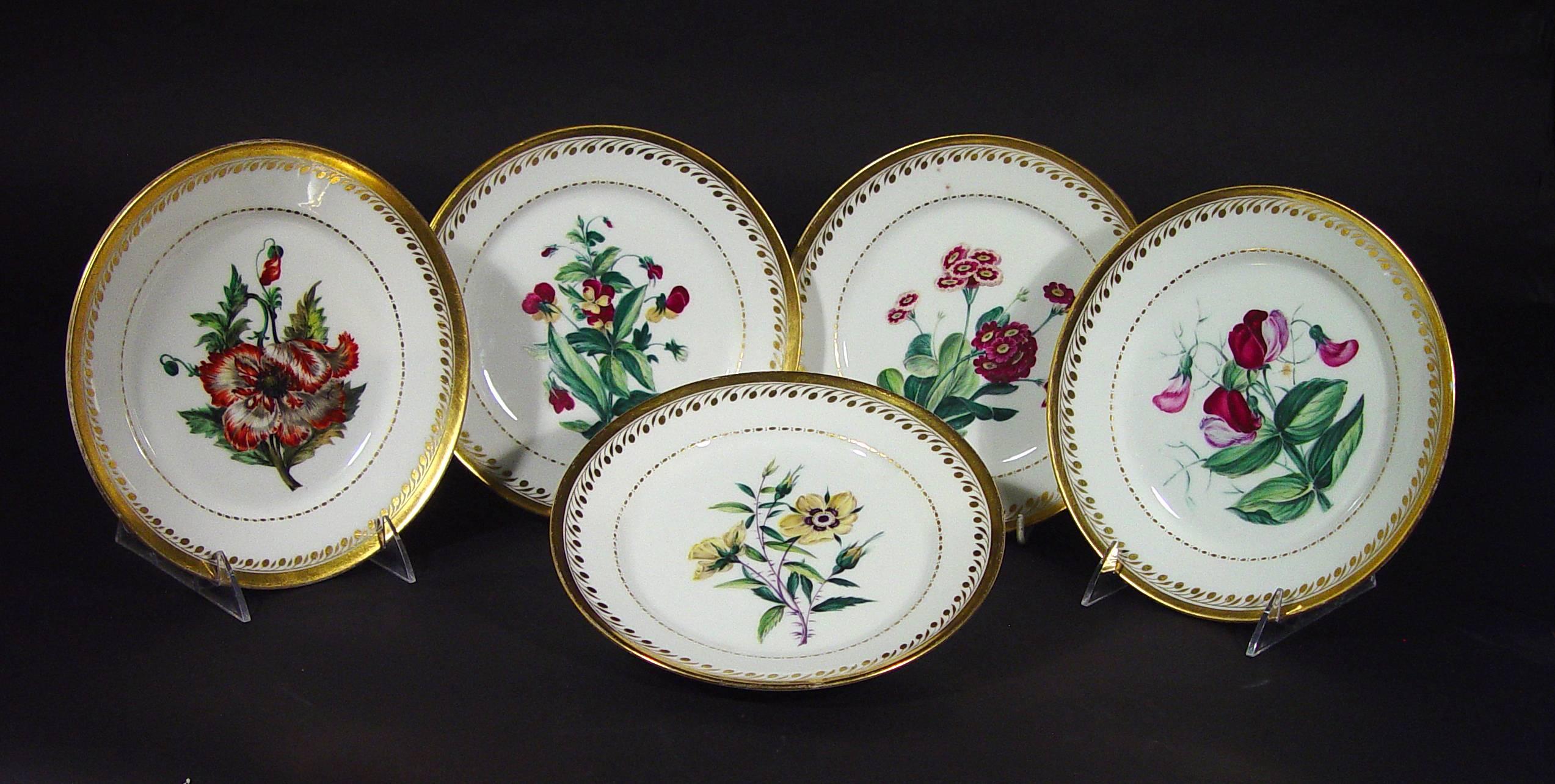 Antique Paris Porcelain Botanical Set of Plates, Flamen-Fleury For Sale 1