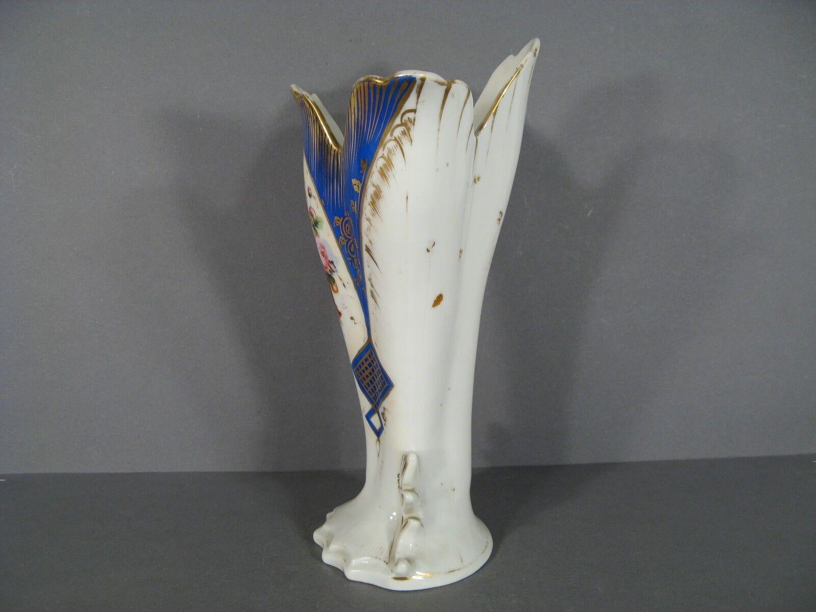 Jarrón antiguo de porcelana de iglesia de París con decoración floral -1Y88 Francés