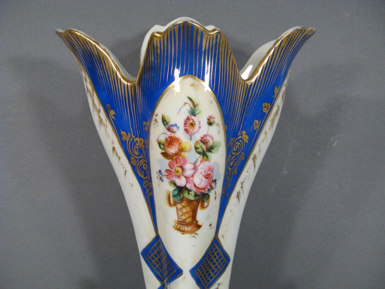 Jarrón antiguo de porcelana de iglesia de París con decoración floral -1Y88 1