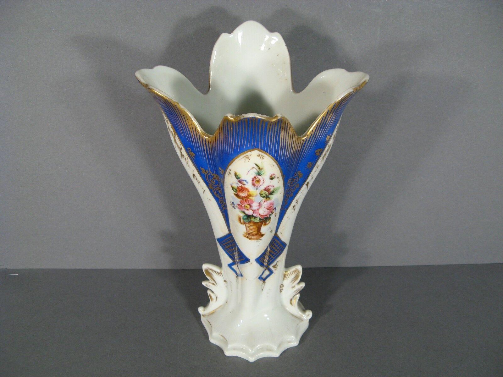 Jarrón antiguo de porcelana de iglesia de París con decoración floral -1Y88 2