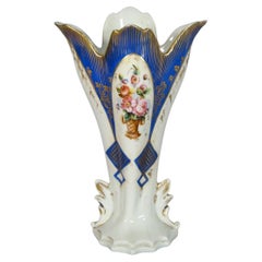 Antique Paris Porcelain Church Vase with Floral Decor -1Y88