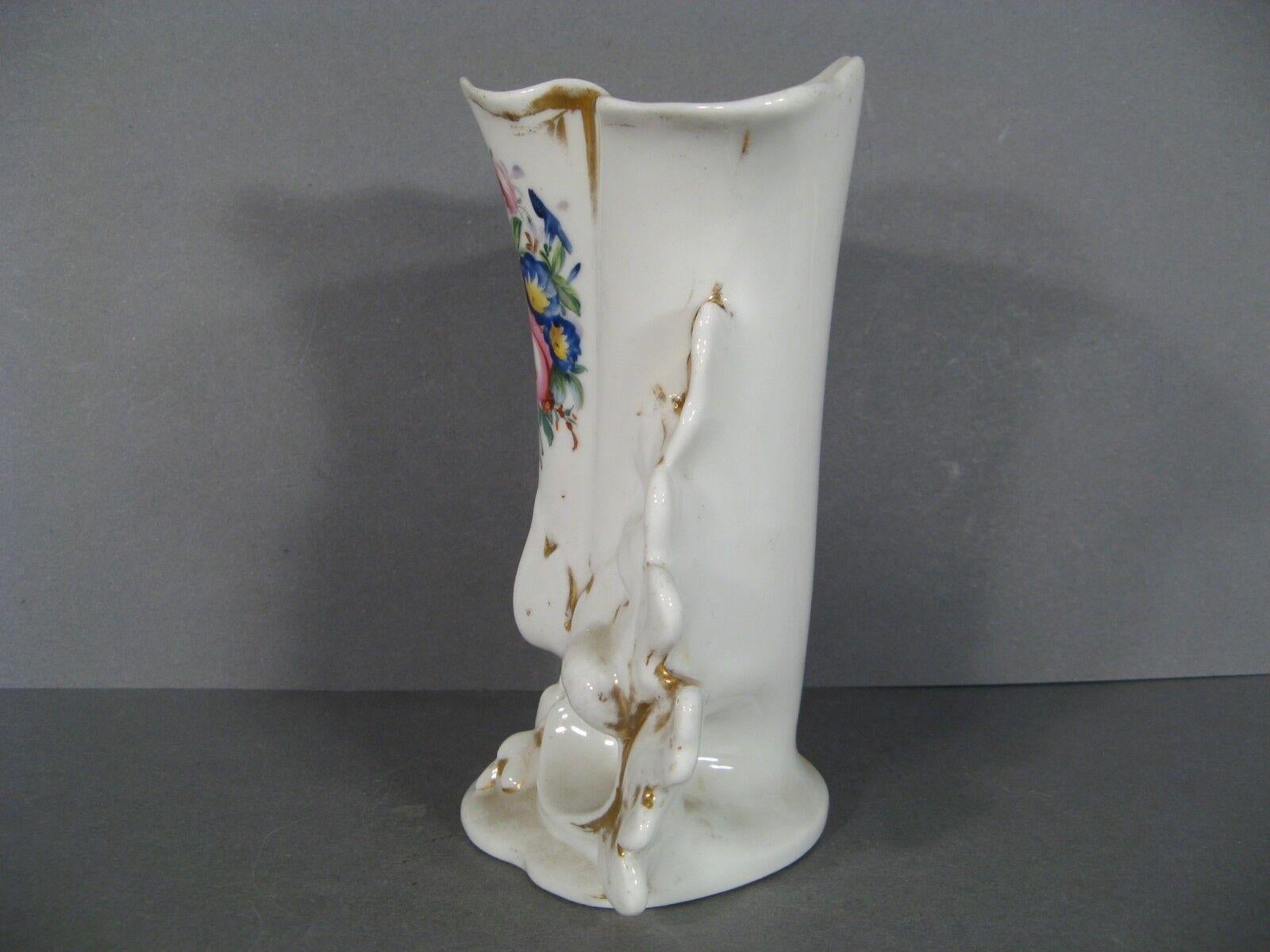French Antique Paris Porcelain Church Vase with Oak Leaves and Acorns Decor -1Y89