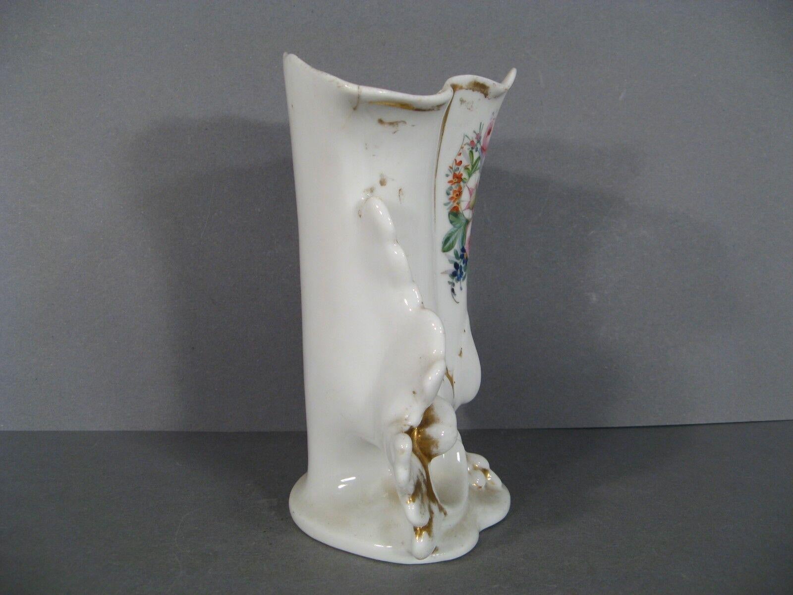 19th Century Antique Paris Porcelain Church Vase with Oak Leaves and Acorns Decor -1Y89