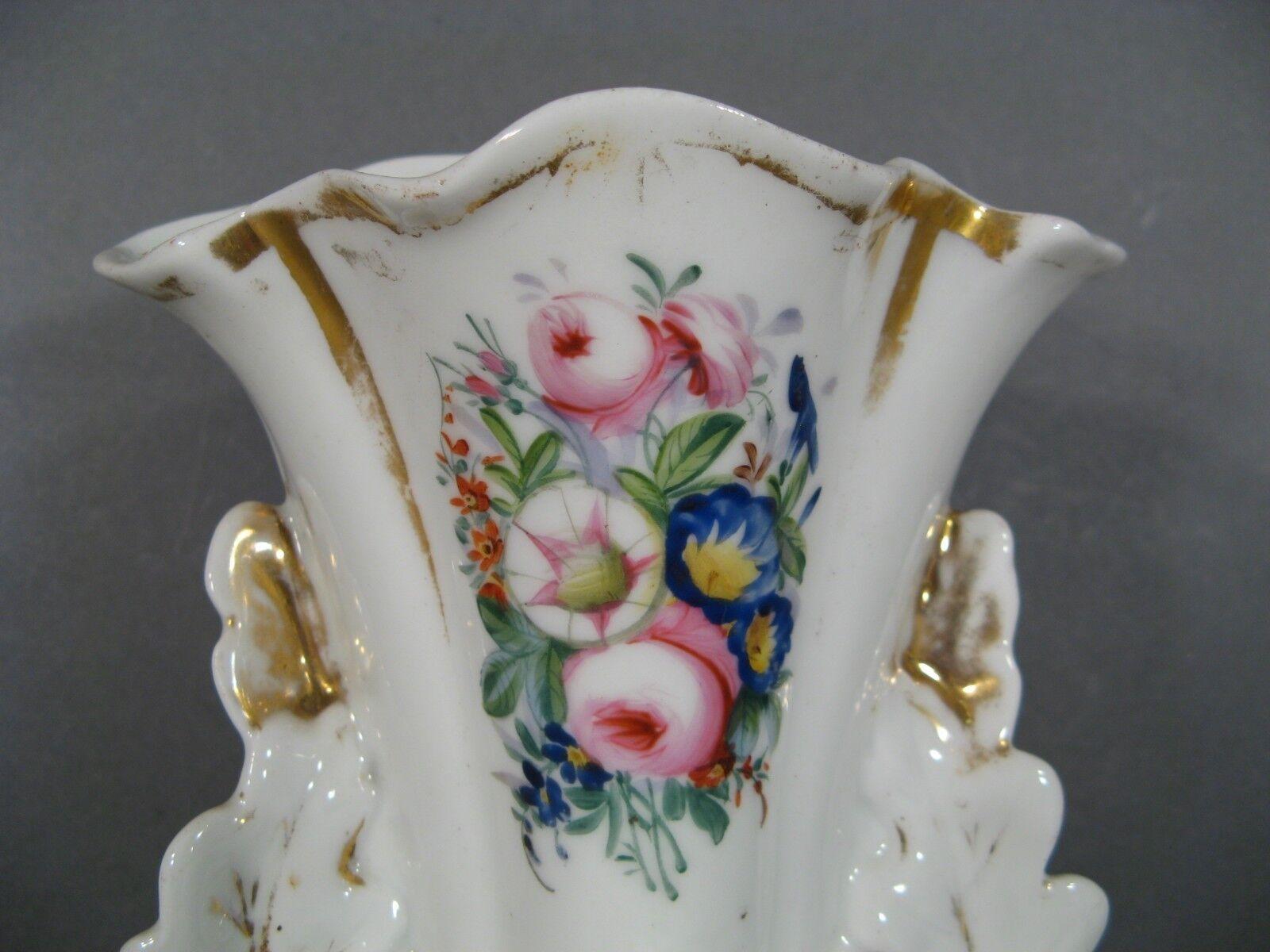 Antique Paris Porcelain Church Vase with Oak Leaves and Acorns Decor -1Y89 3
