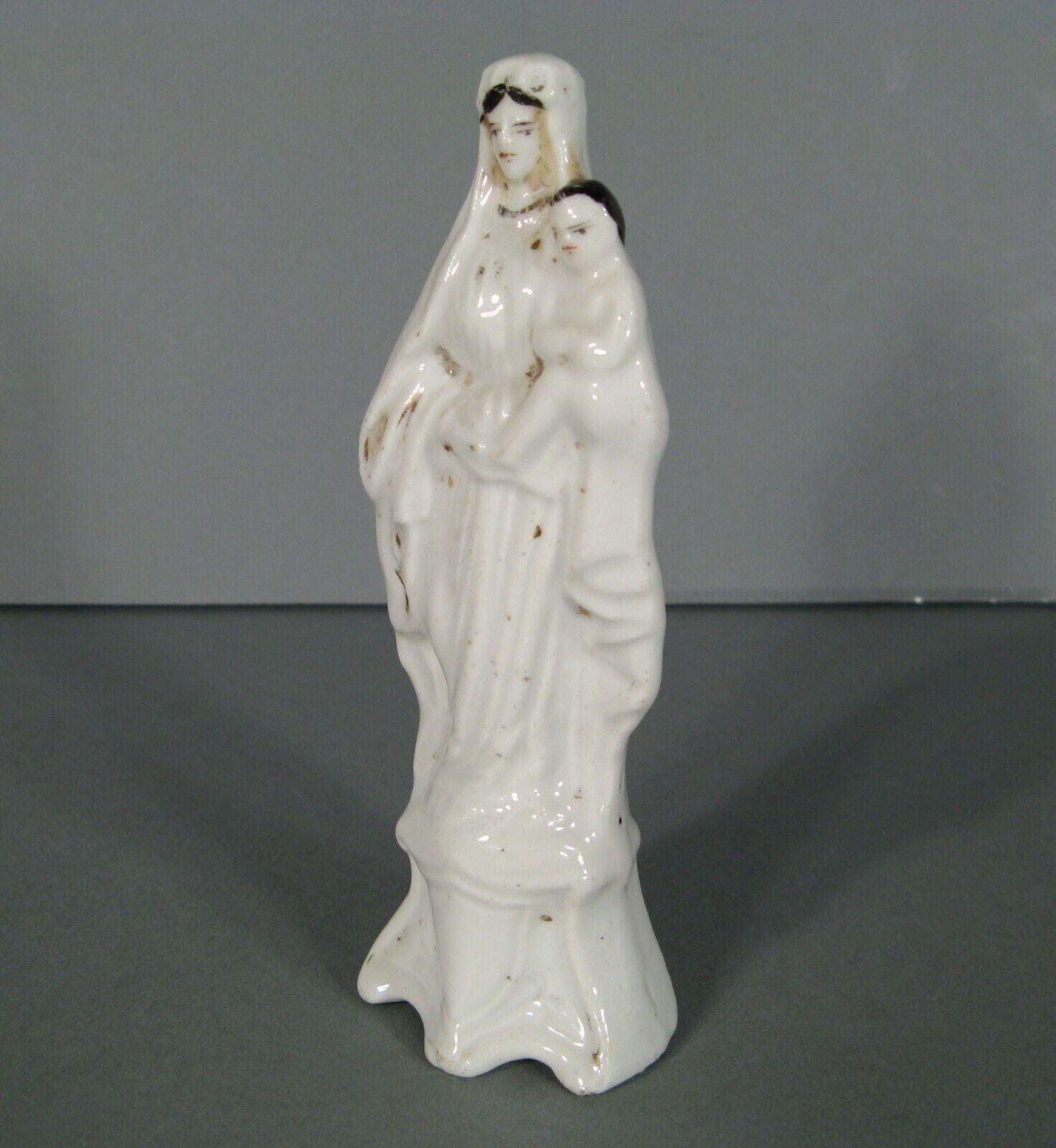 Antique Paris Porcelain Madonna and Child Statue - 1Y109 In Good Condition In Bordeaux, FR
