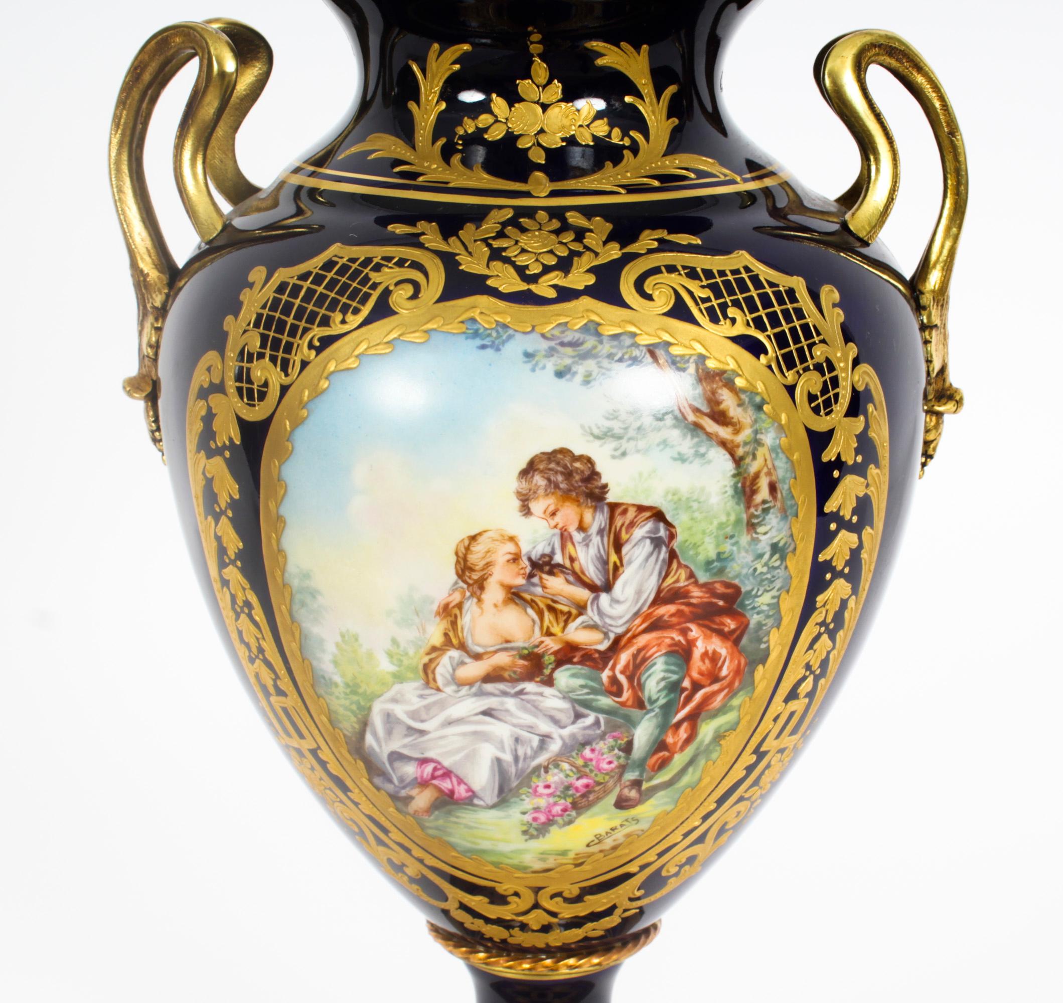 Antique Paris Porcelain & Ormolu Mounted 3 Piece Garniture Early 20th Century For Sale 7
