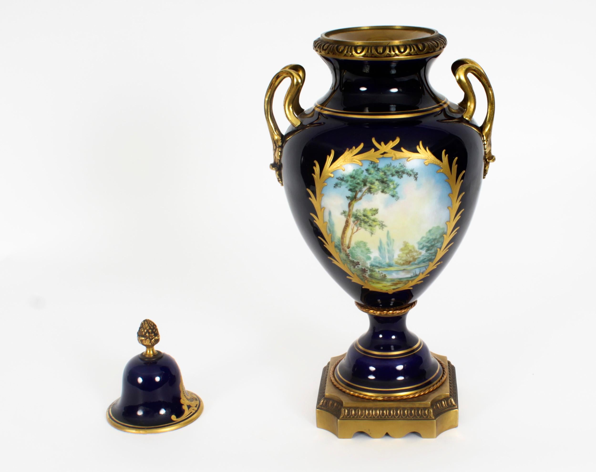 Antique Paris Porcelain & Ormolu Mounted 3 Piece Garniture Early 20th Century For Sale 9