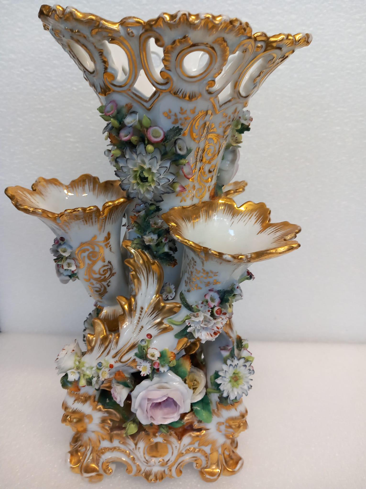 Napoleon III Antique Paris porcelain vase in the shape of an épergne  For Sale
