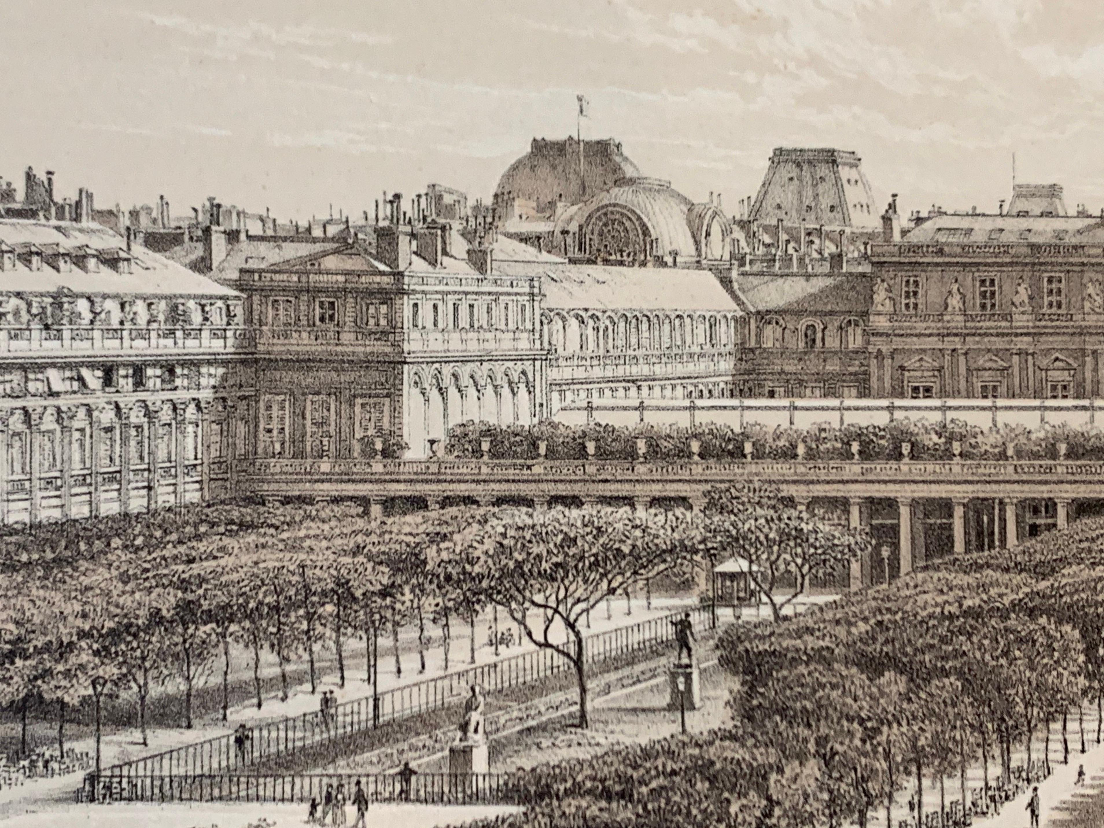 French Antique Paris Print Palais Royal 1880 F Sorrieu Lithograph Hoffbauer For Sale