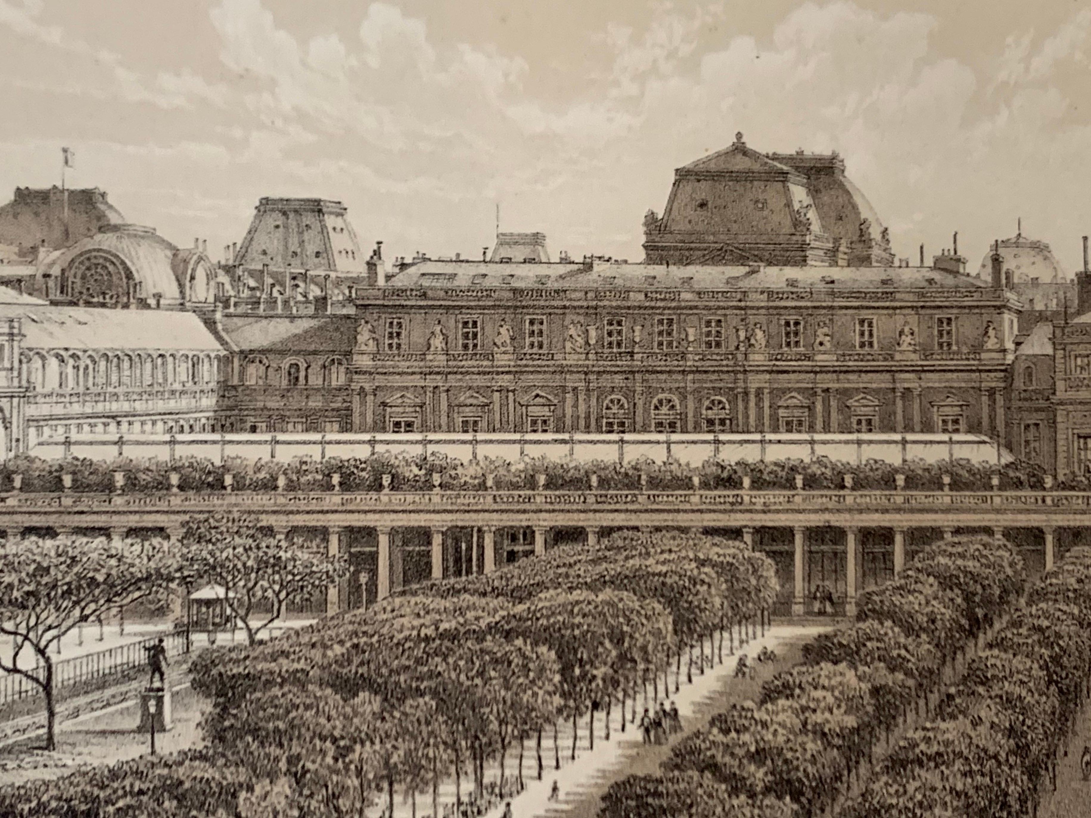 Late 19th Century Antique Paris Print Palais Royal 1880 F Sorrieu Lithograph Hoffbauer For Sale