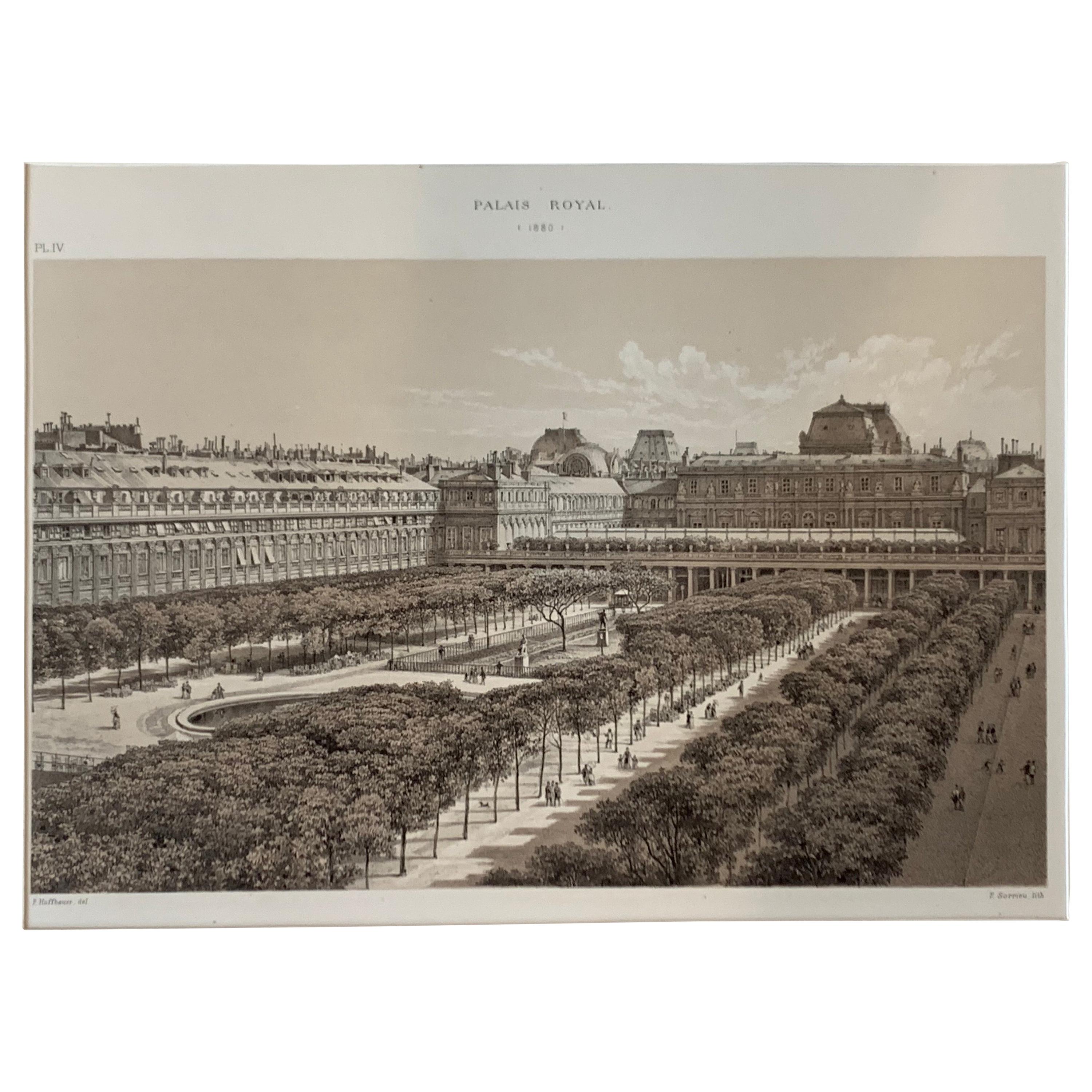 Antique Paris Print Palais Royal 1880 F Sorrieu Lithograph Hoffbauer For Sale