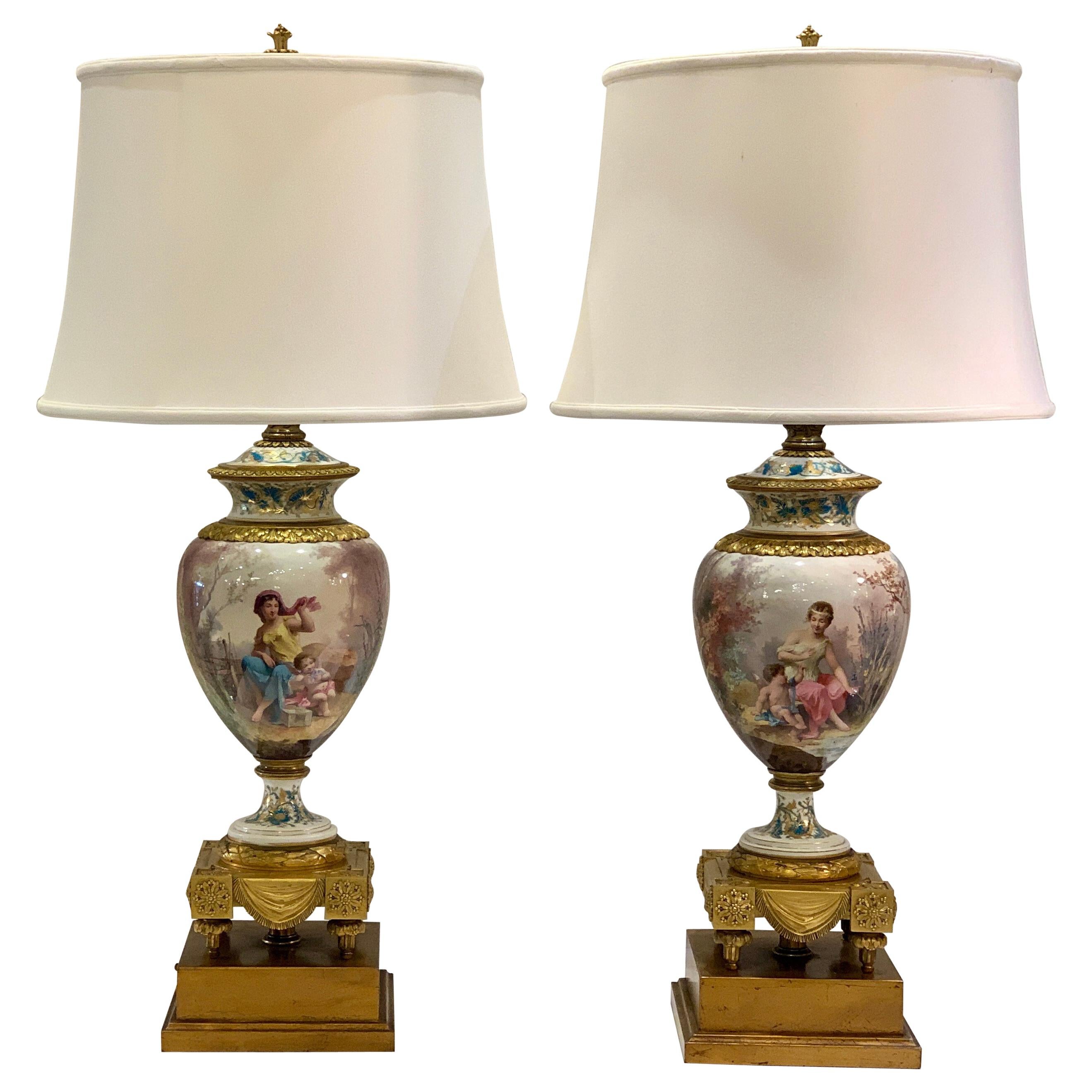 Antique Paris Sevres Louis XVI Style Gilt Bronze Charles Labarre Lamps