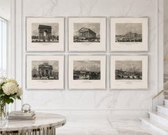 Antique Paris Views Set of 6, Arc de Triomphe, Madeleine, Tuileries, c.1855
