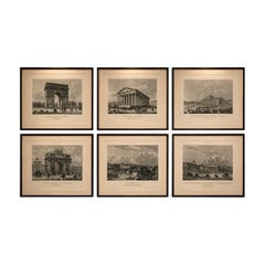 Antique Paris Views Set of 6, Arc de Triomphe, Madeleine, Tuileries, c.1855
