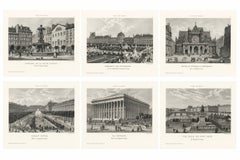Antique Paris Views Set of 6, Chamouin Engravings – Palais Royal, Bourse, c.1855