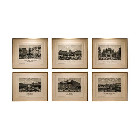 Antique Paris Views Set of 6, Chamouin Engravings – Palais Royal, Bourse, c.1855