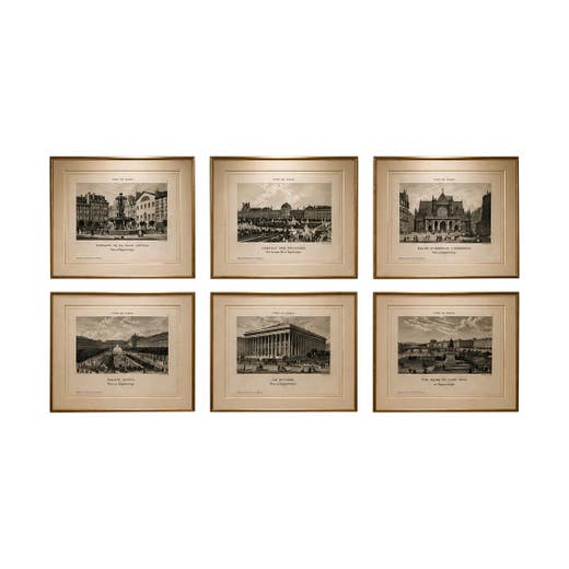 Antique Paris Views Set of 6, Chamouin Engravings – Palais Royal, Bourse, c.1855