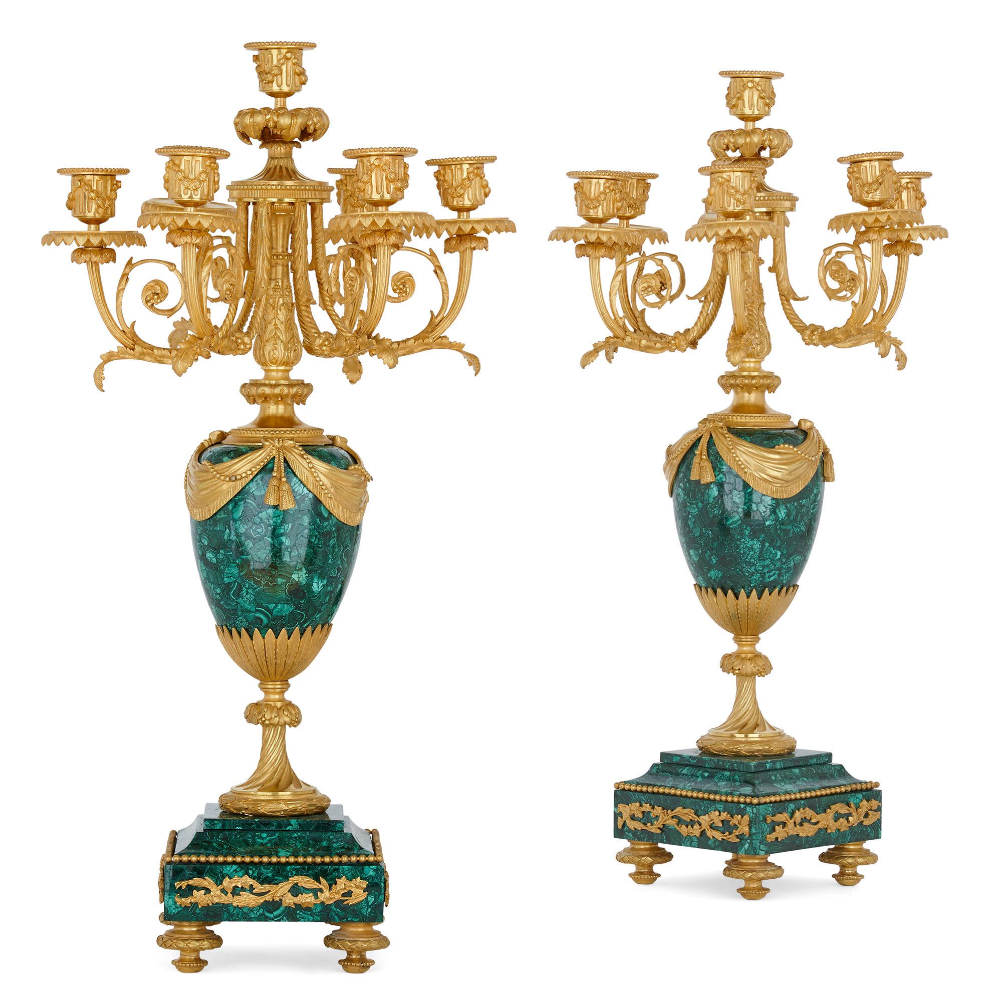 French Antique Parisian Mantel Clock and Candelabra Set by Denière et Fils For Sale