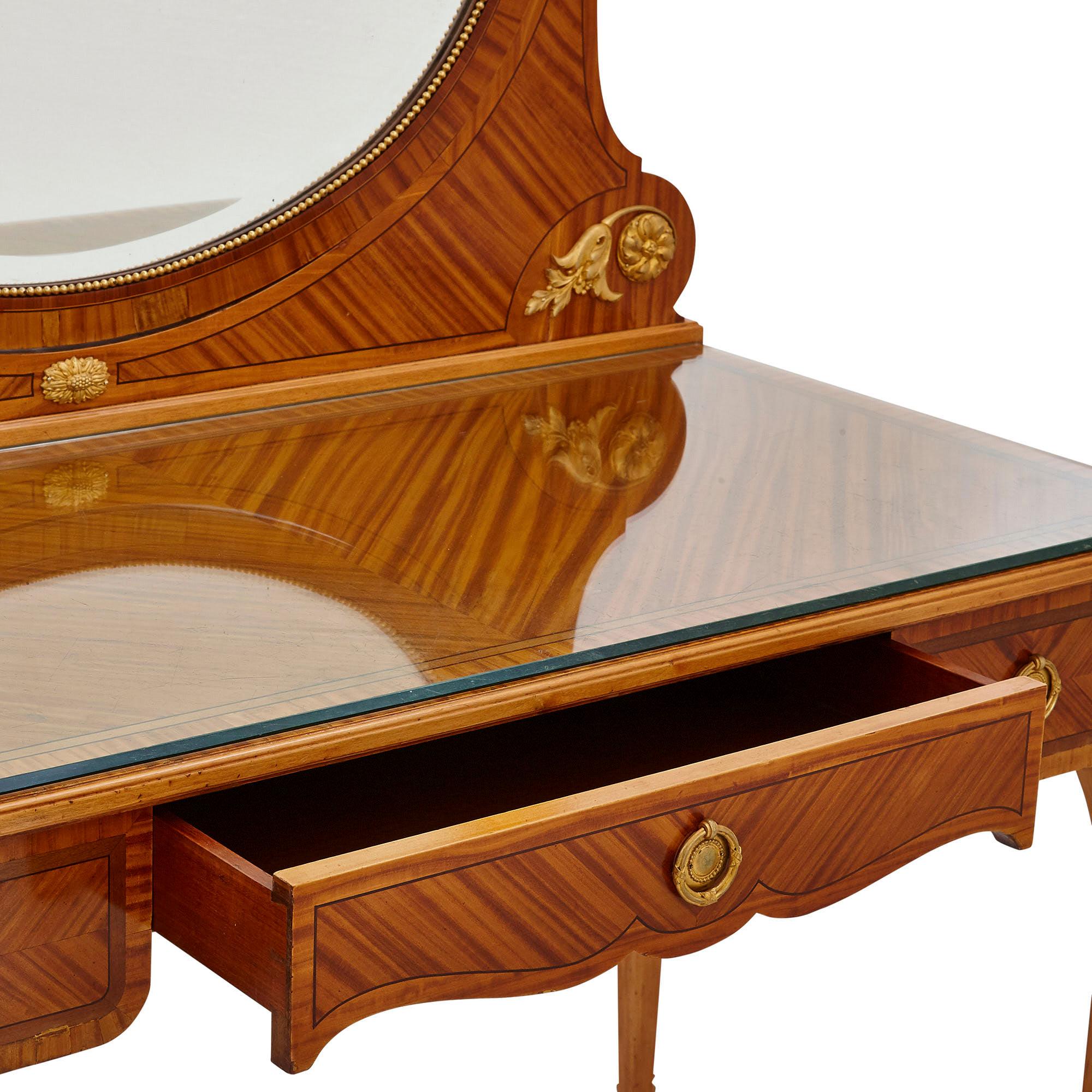 19th Century Antique Parisian Neoclassical Style Dressing Table Set by Au Gros Chêne For Sale