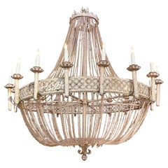 Antique Parisian Pink Iron Chandelier with Pink Crystal Beads