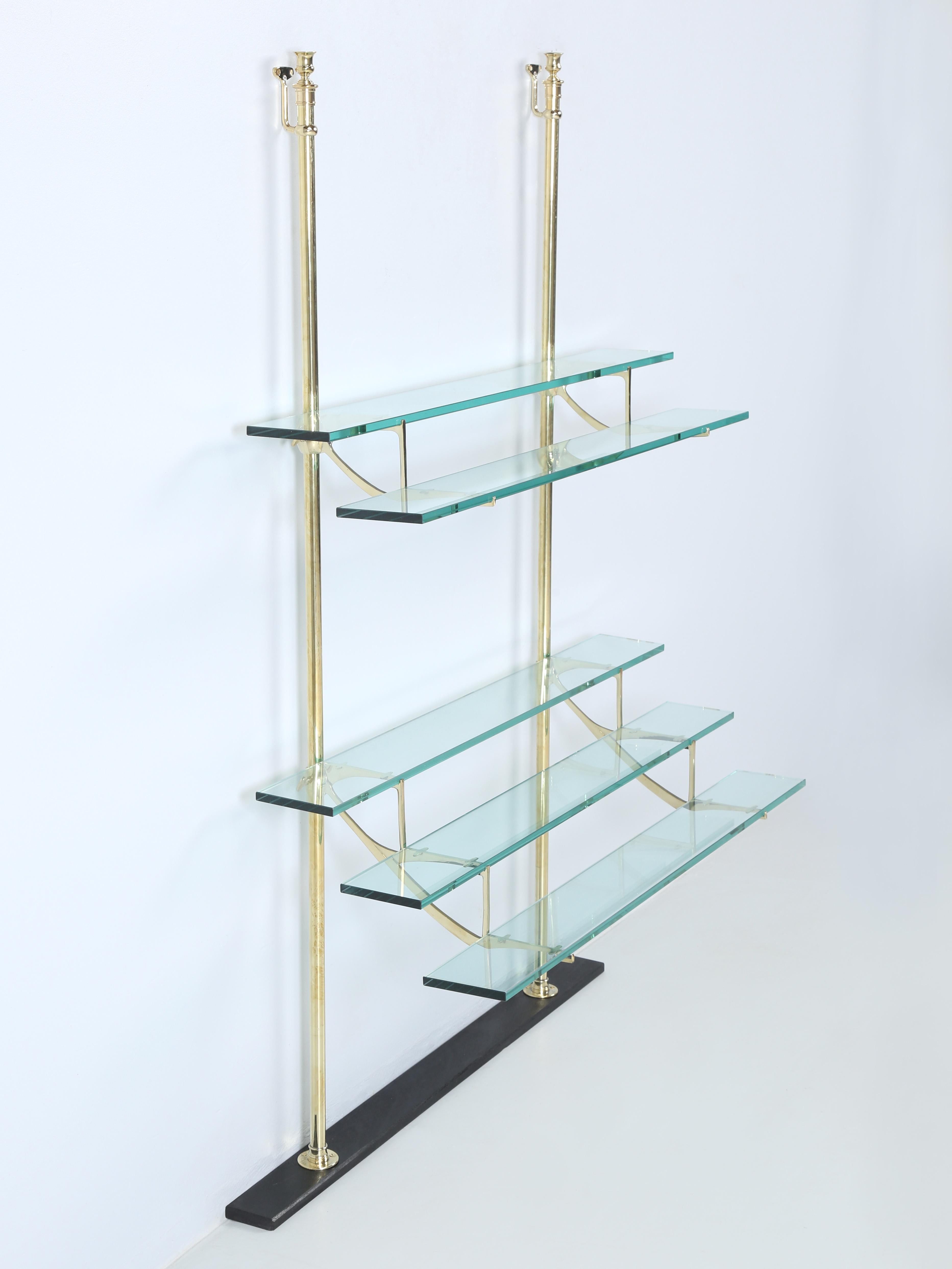 French Antique Parisian Polished Brass Thick Glass Display Shelf for Liquor or Glasses  For Sale
