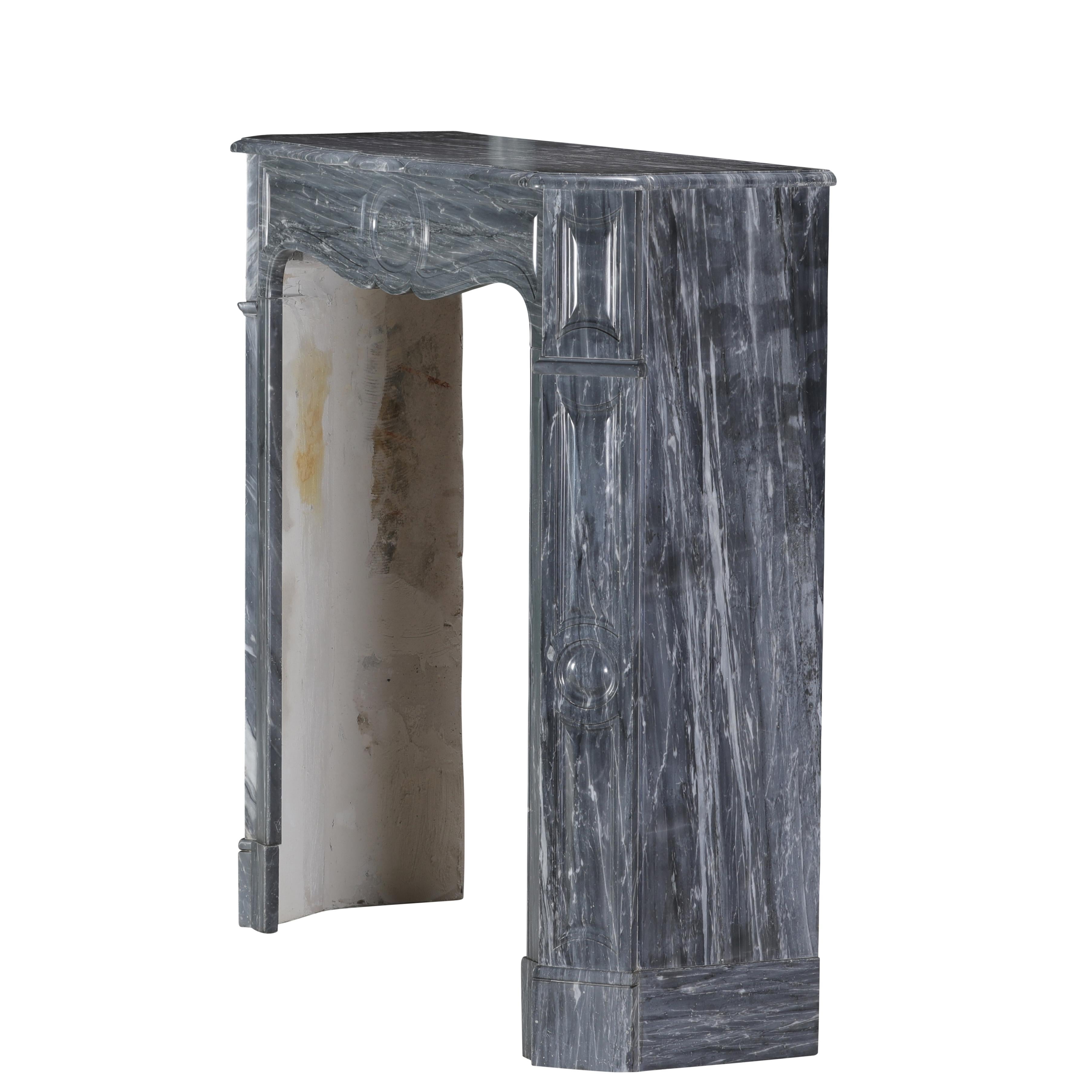 Chimenea Pompadour Parisina Antigua De Mármol Bleu Fleuri - Bardiglio Forito en venta 3