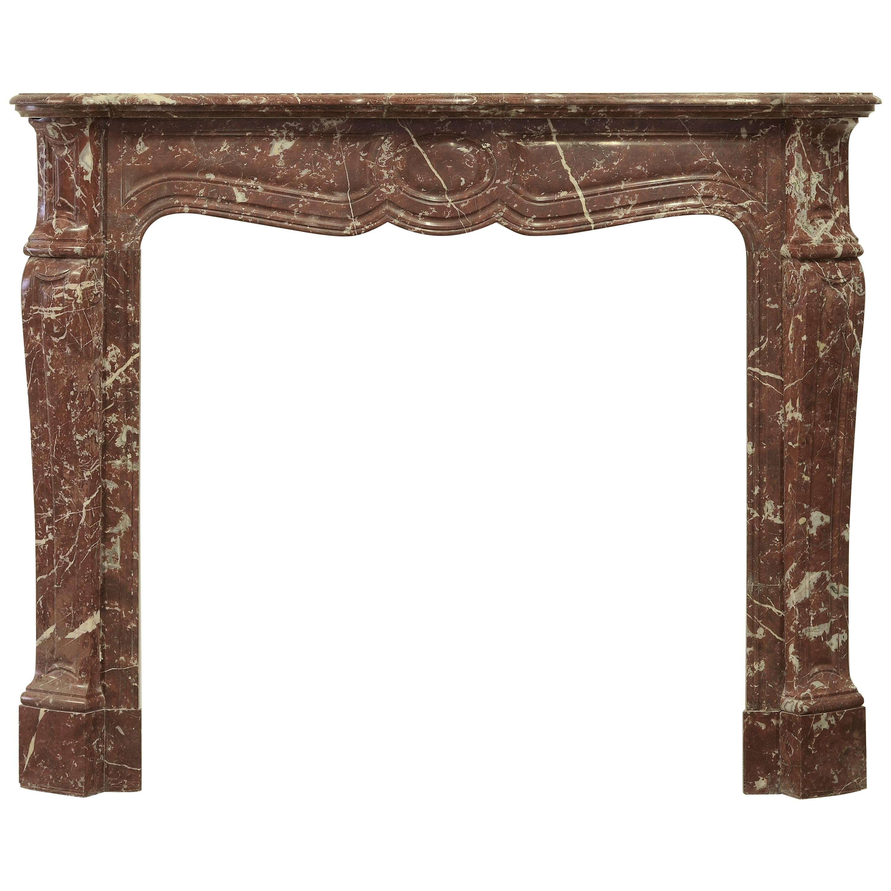 Antique Parisian Red Marble Fireplace Mantel