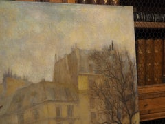Antique Parisian Street Scene Oil on Canvas Painting of Porte Saint-Martin, 1913