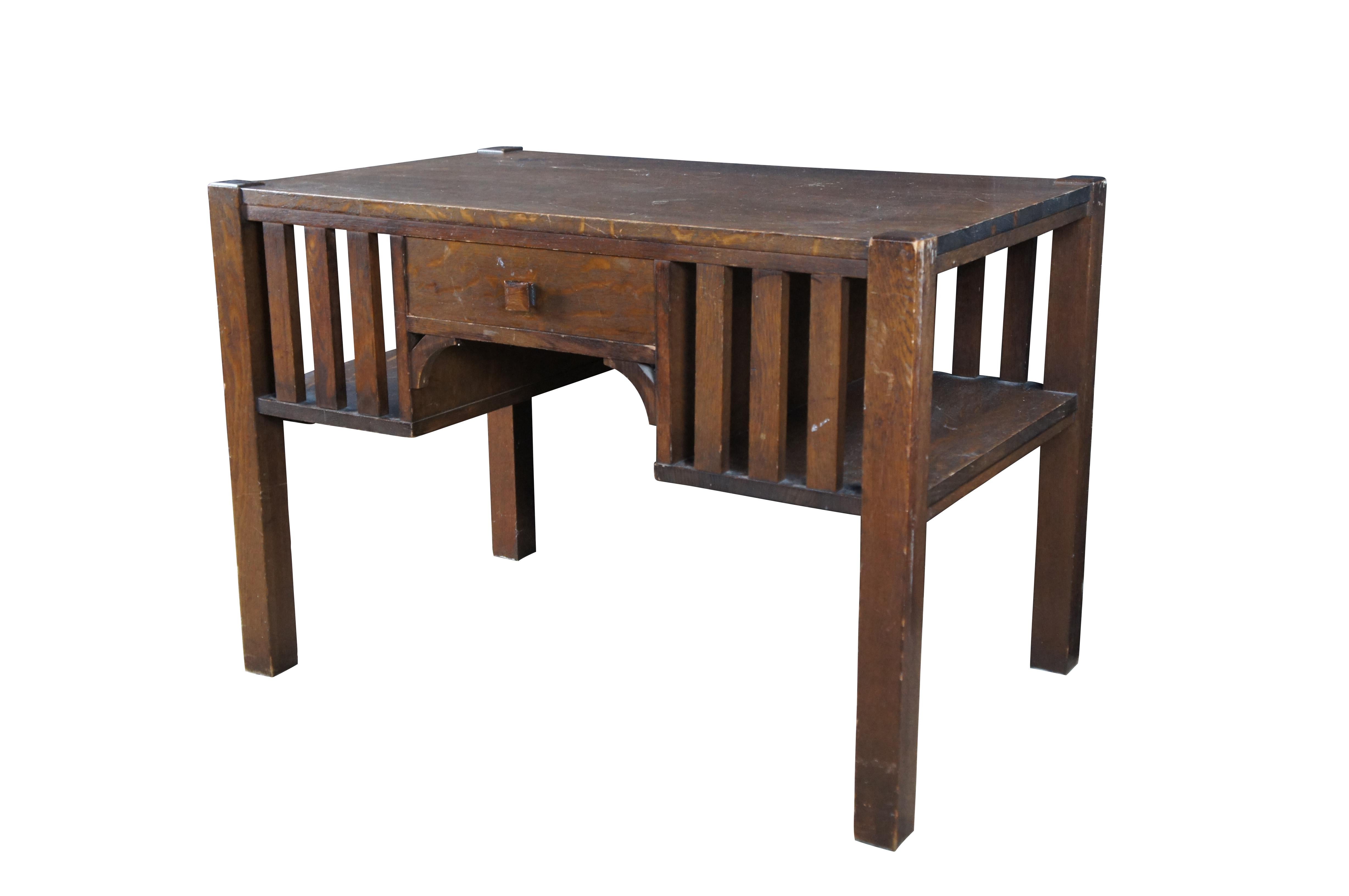 American Antique Park Furniture Quartersawn Oak Mission Arts Crafts Library Table Desk For Sale