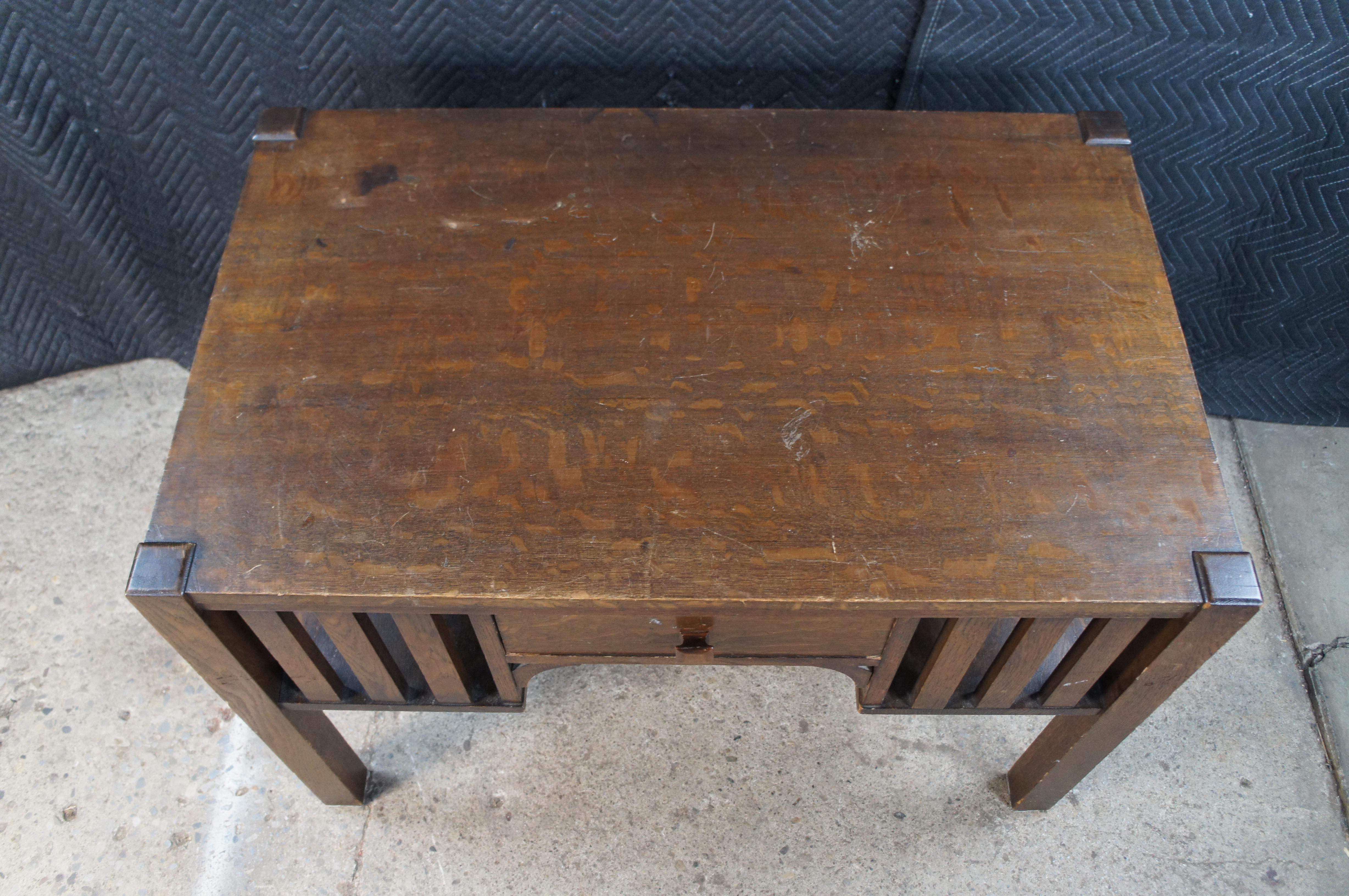 Antique Park Furniture Quartersawn Oak Mission Arts Crafts Library Table Desk In Fair Condition For Sale In Dayton, OH