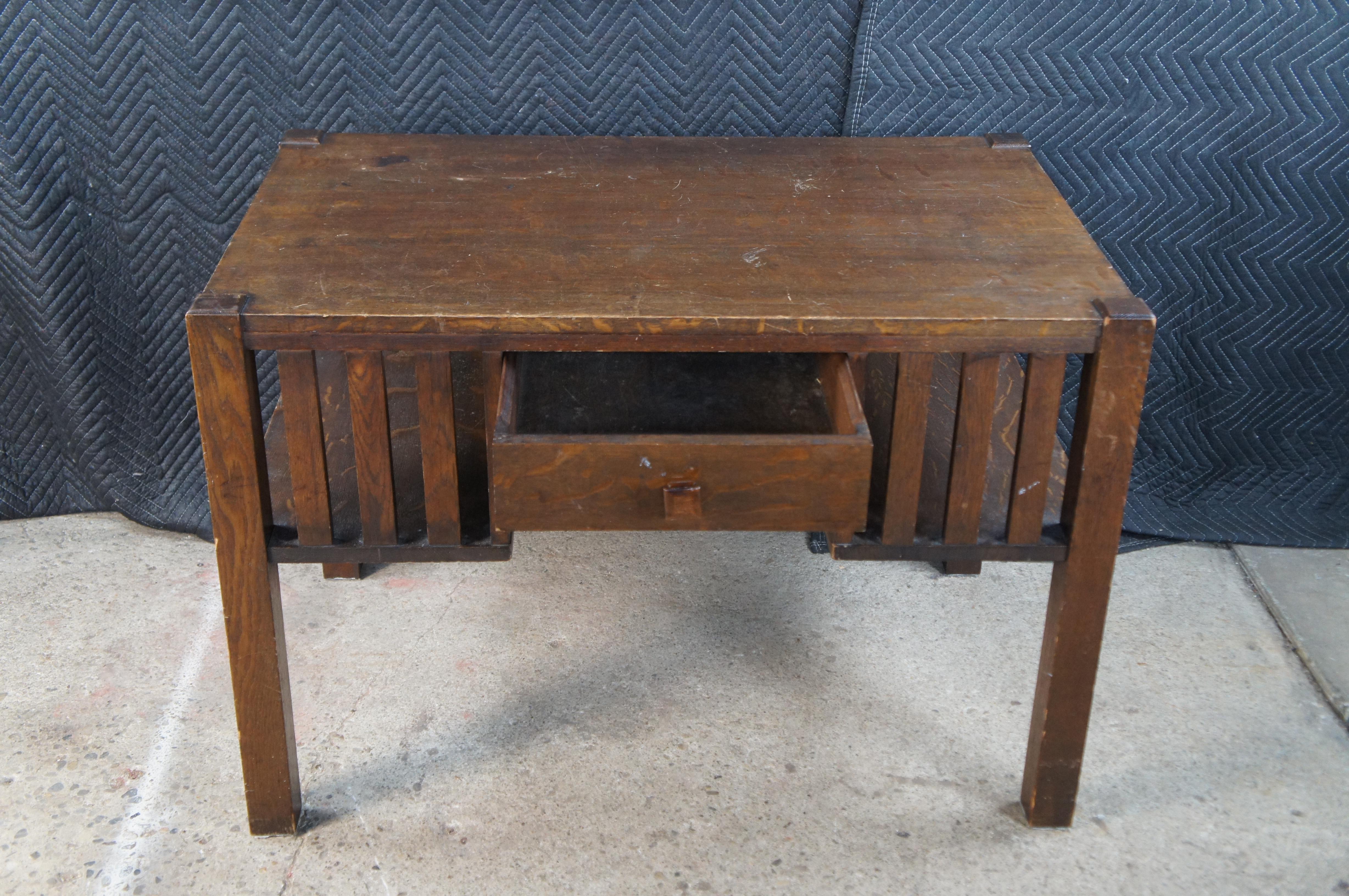 Antique Park Furniture Quartersawn Oak Mission Arts Crafts Library Table Desk For Sale 1