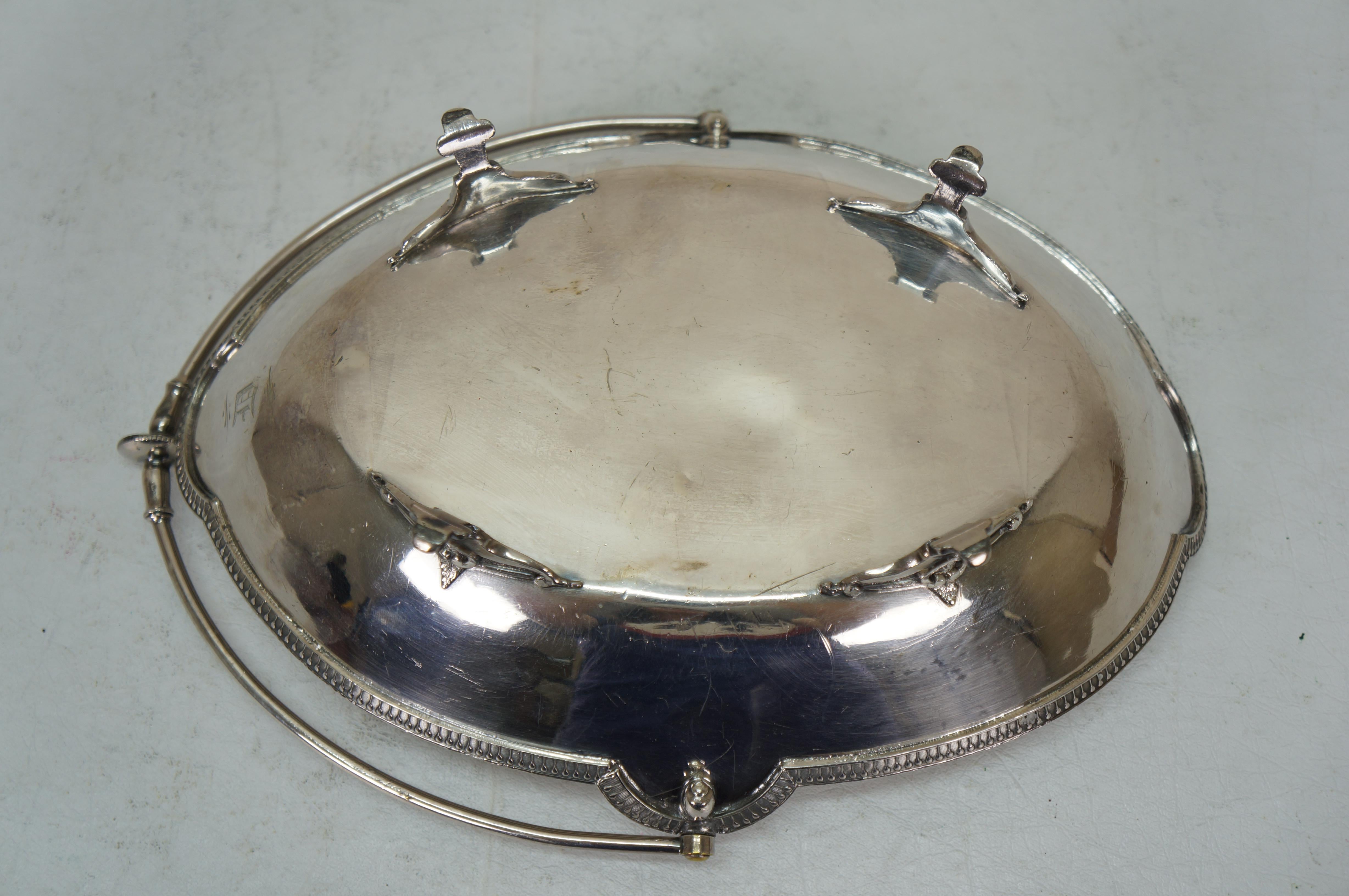 Antike Parker & Casper Neoklassische Silberblech Fuß Brotkorb Kompott 11