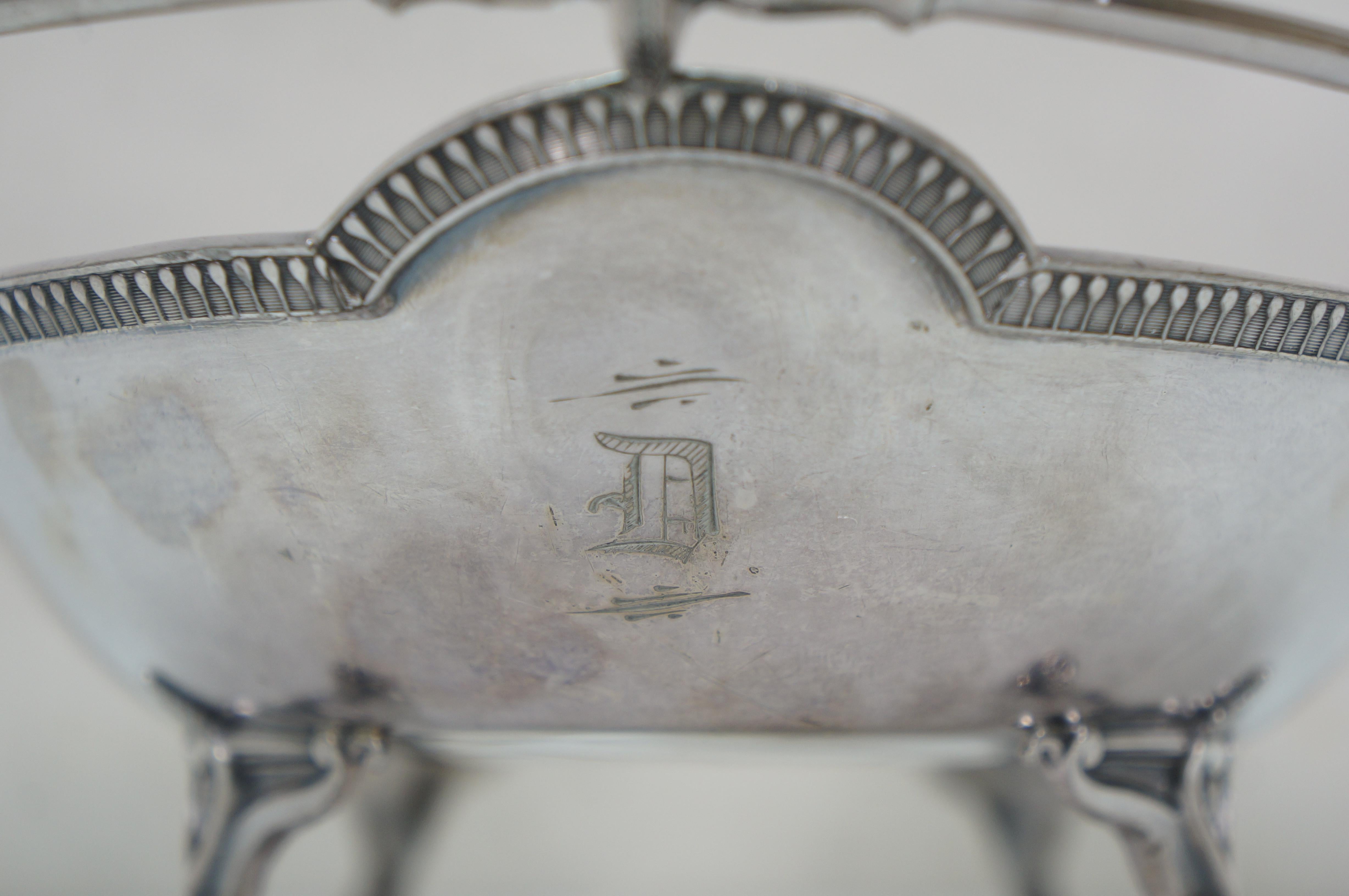 Antike Parker & Casper Neoklassische Silberblech Fuß Brotkorb Kompott 11