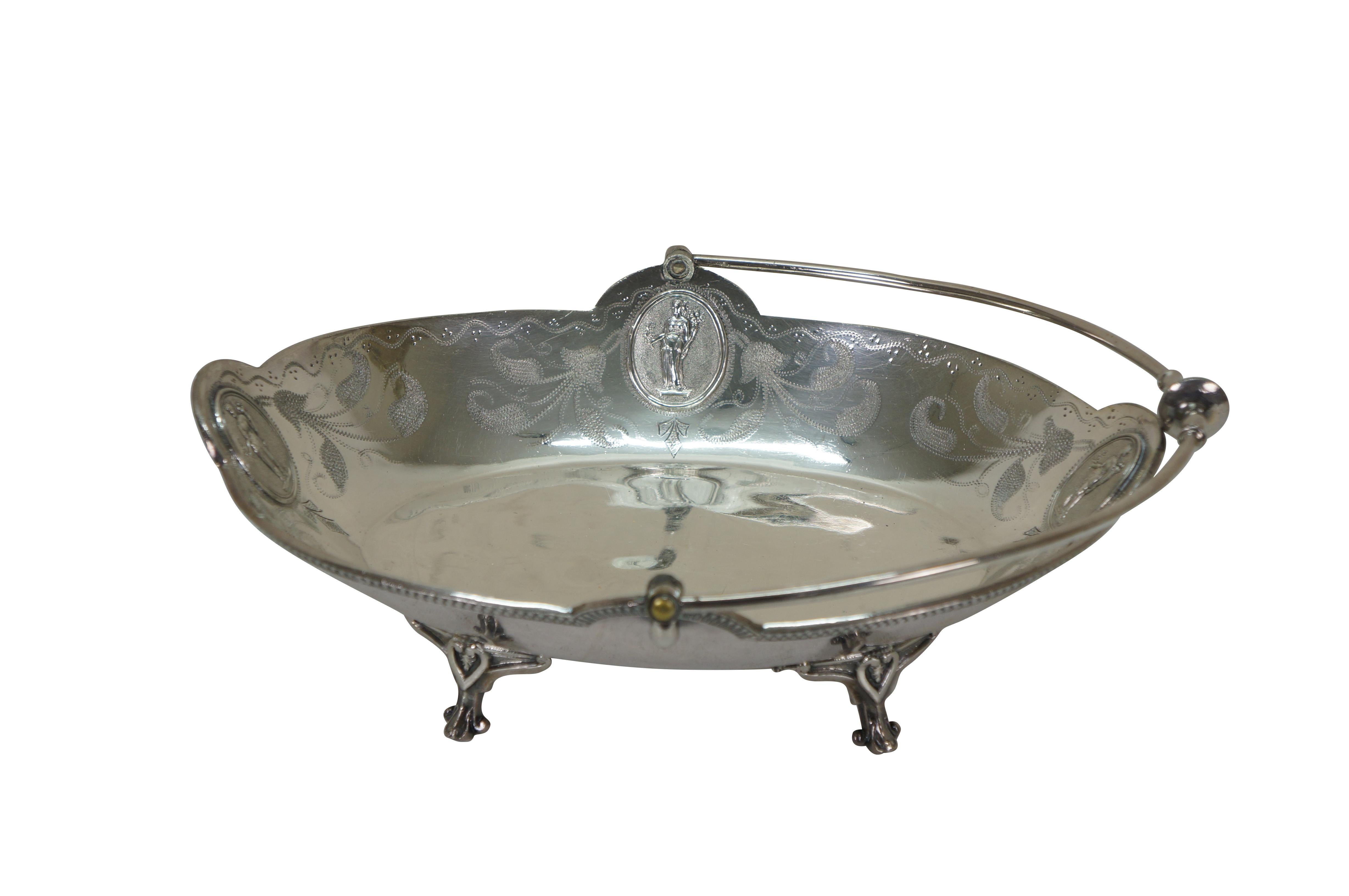 Antike Parker & Casper Neoklassische Silberblech Fuß Brotkorb Kompott 11