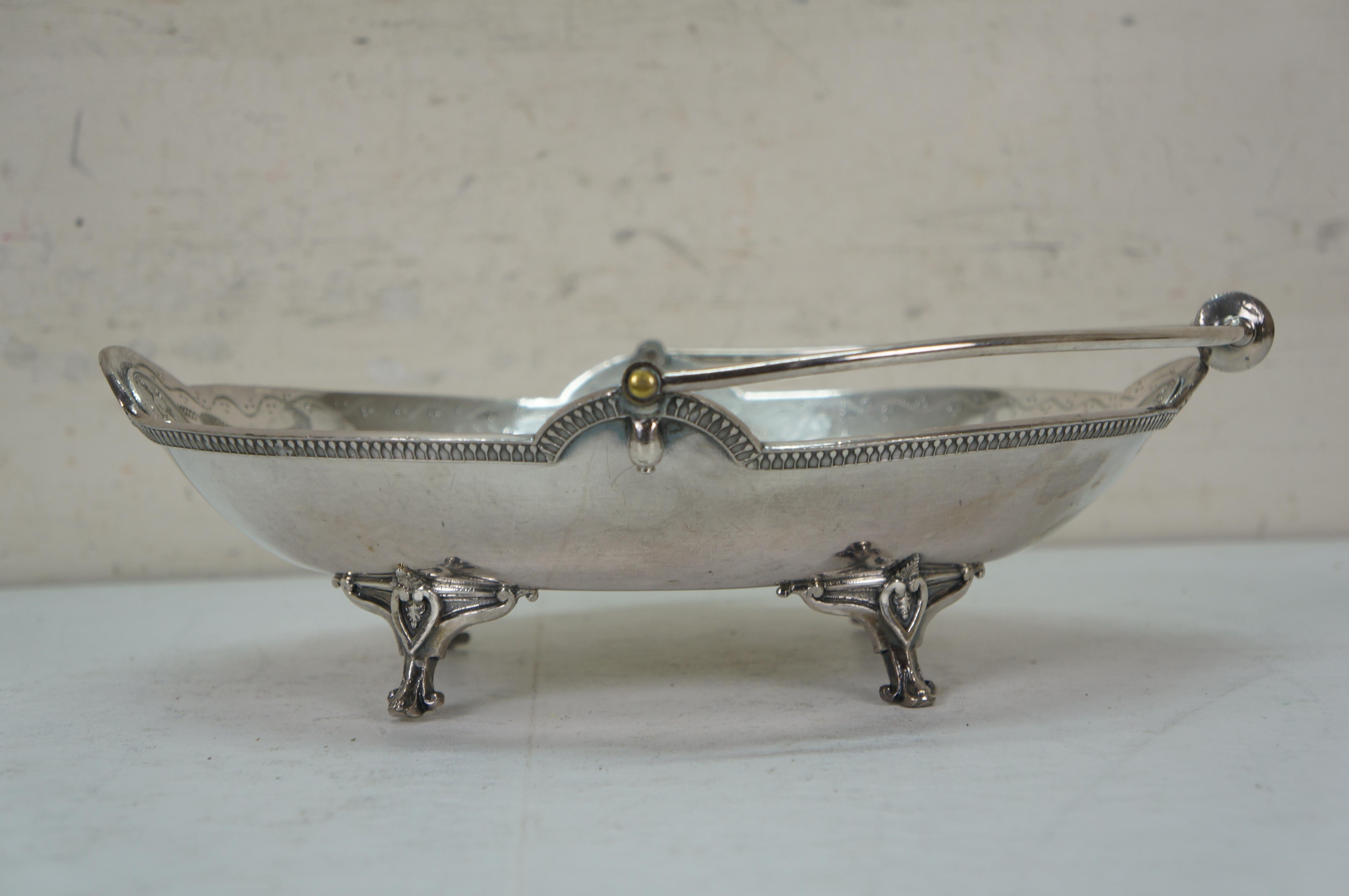 Antike Parker & Casper Neoklassische Silberblech Fuß Brotkorb Kompott 11