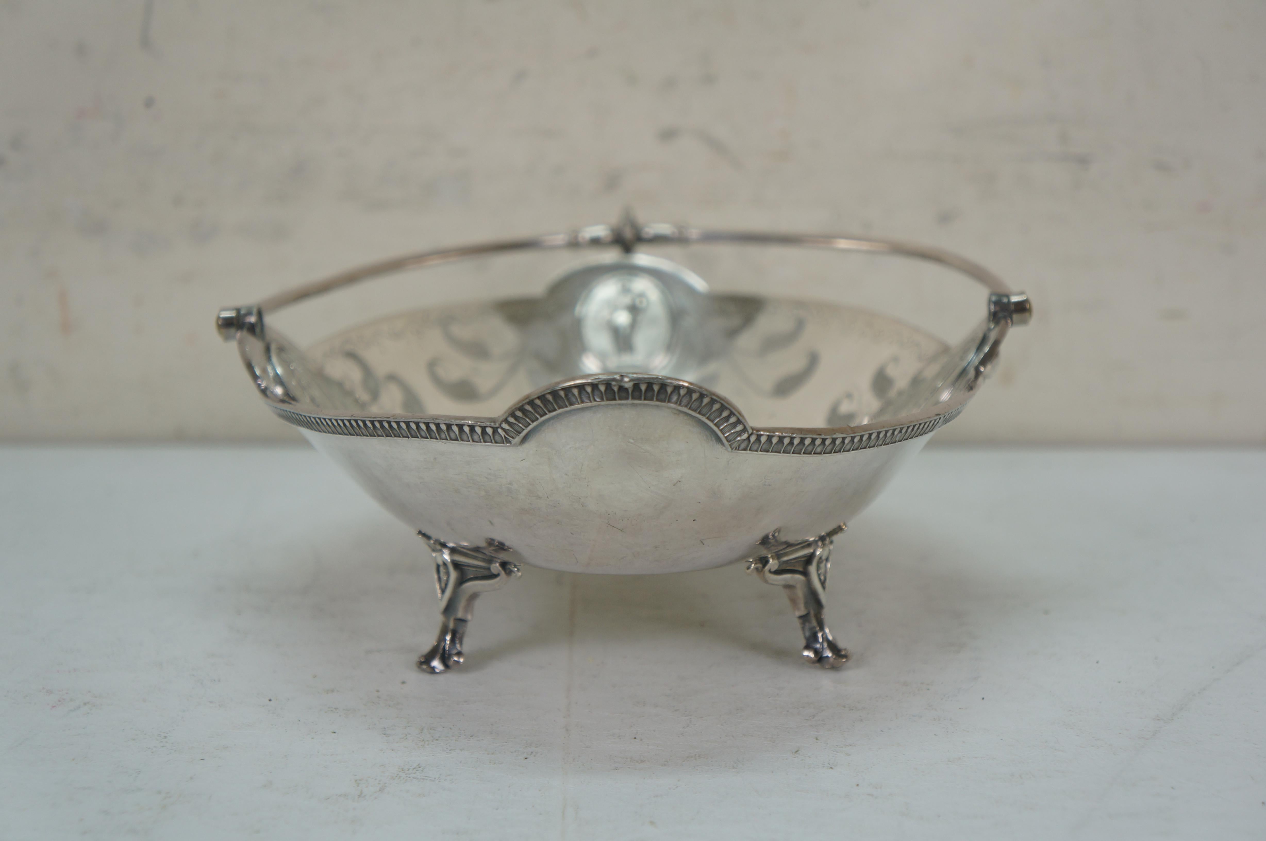 Antike Parker & Casper Neoklassische Silberblech Fuß Brotkorb Kompott 11