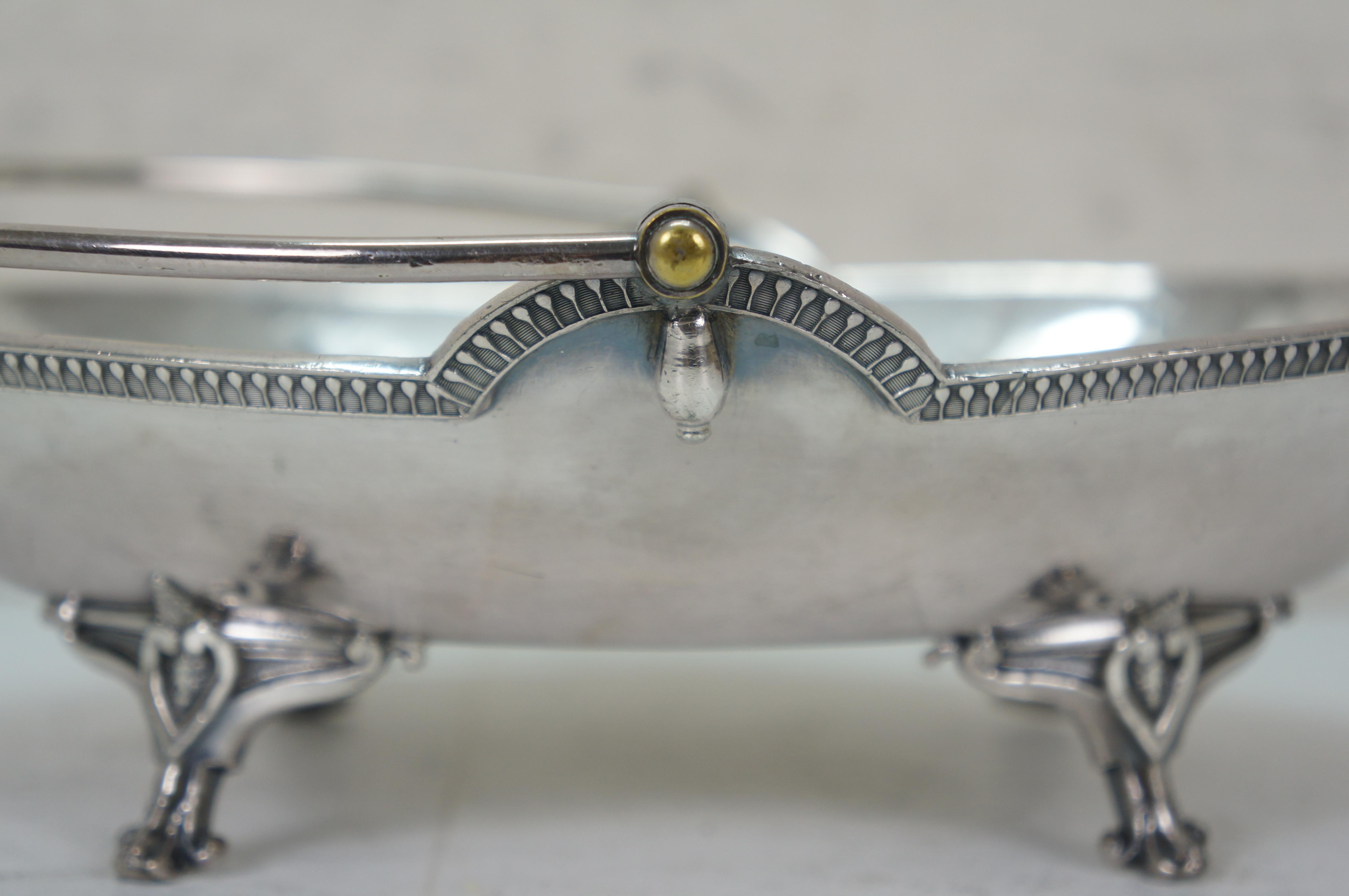 Antike Parker & Casper Neoklassische Silberblech Fuß Brotkorb Kompott 11