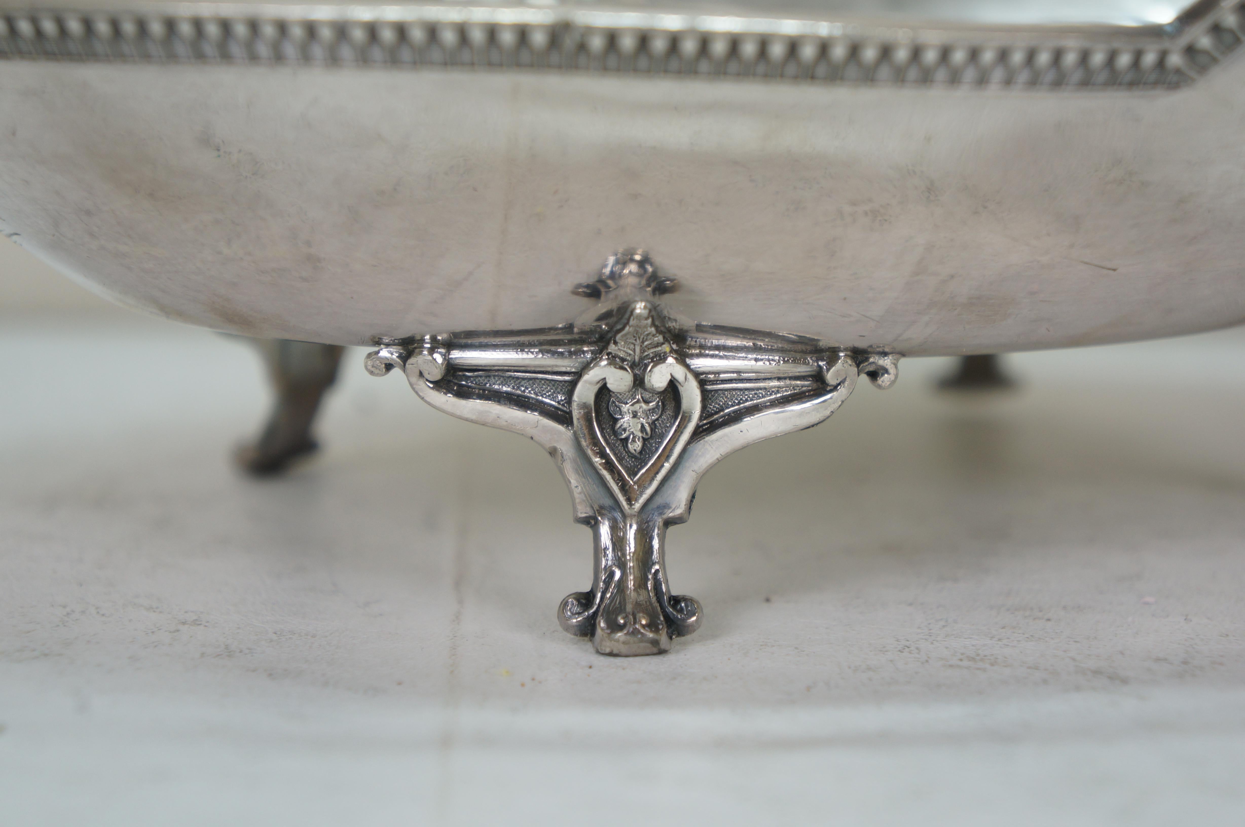 Antike Parker & Casper Neoklassische Silberblech Fuß Brotkorb Kompott 11