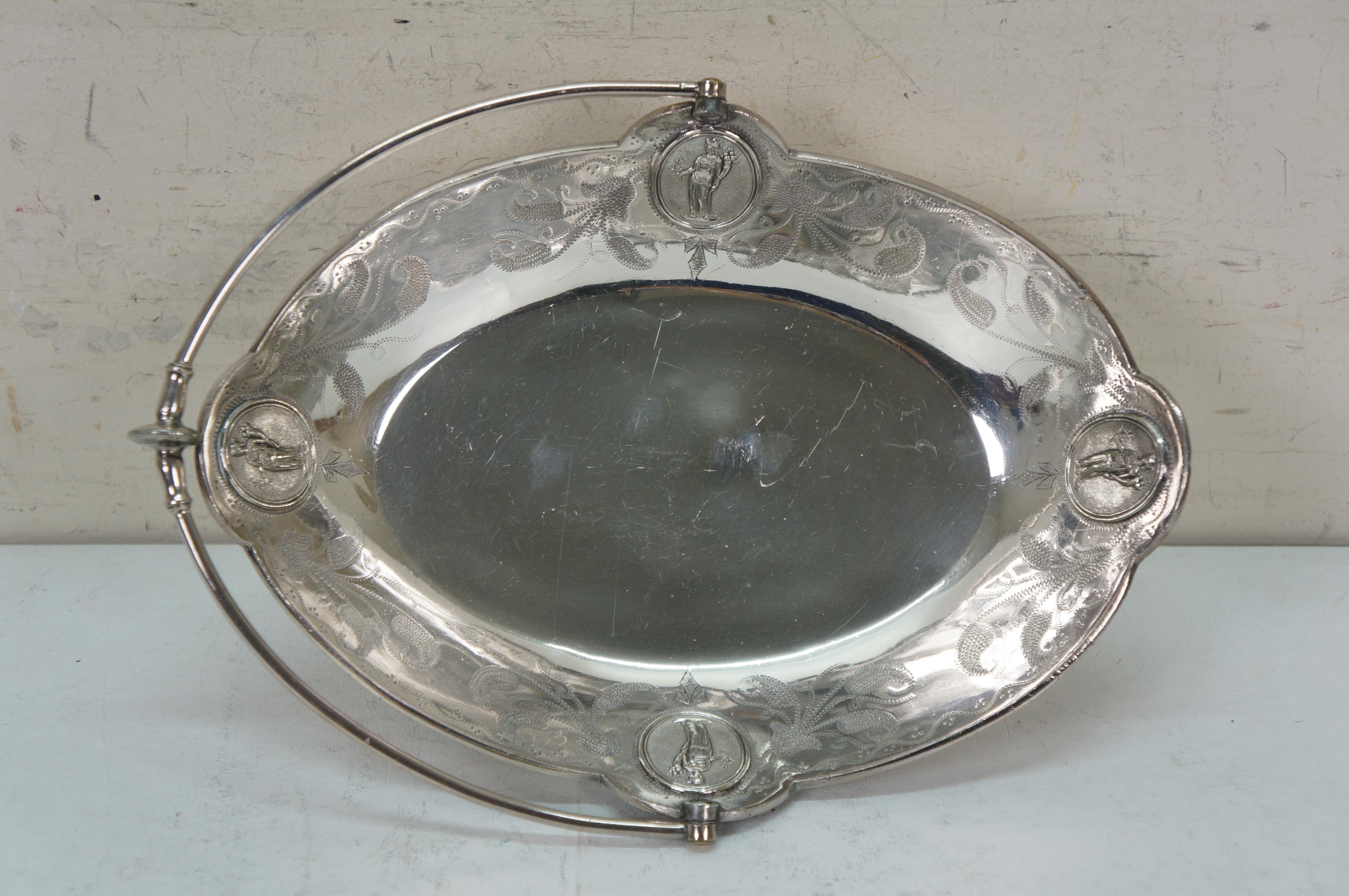 Antike Parker & Casper Neoklassische Silberblech Fuß Brotkorb Kompott 11