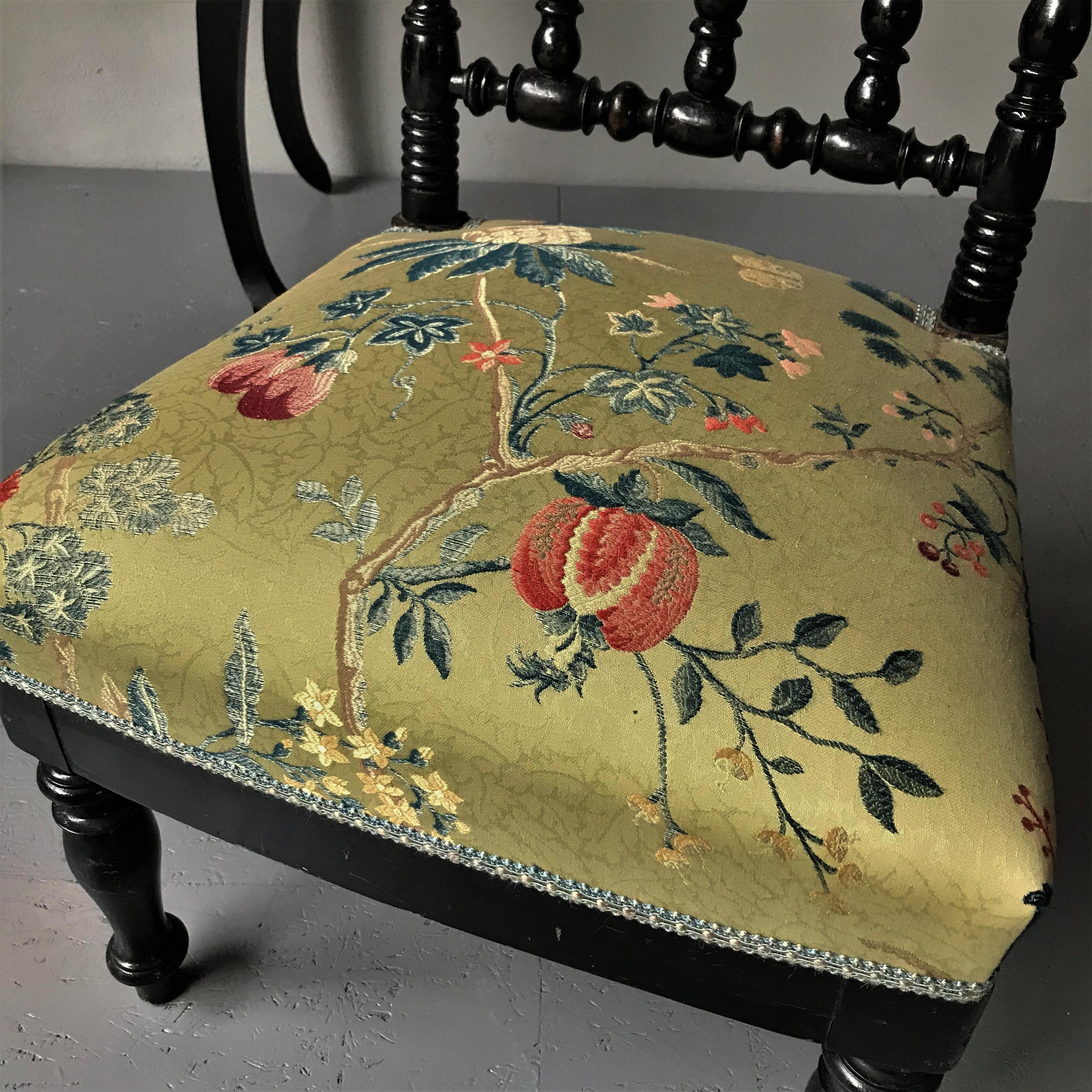 French Antique Parlor Chair with Nobilis Floral Fabric For Sale